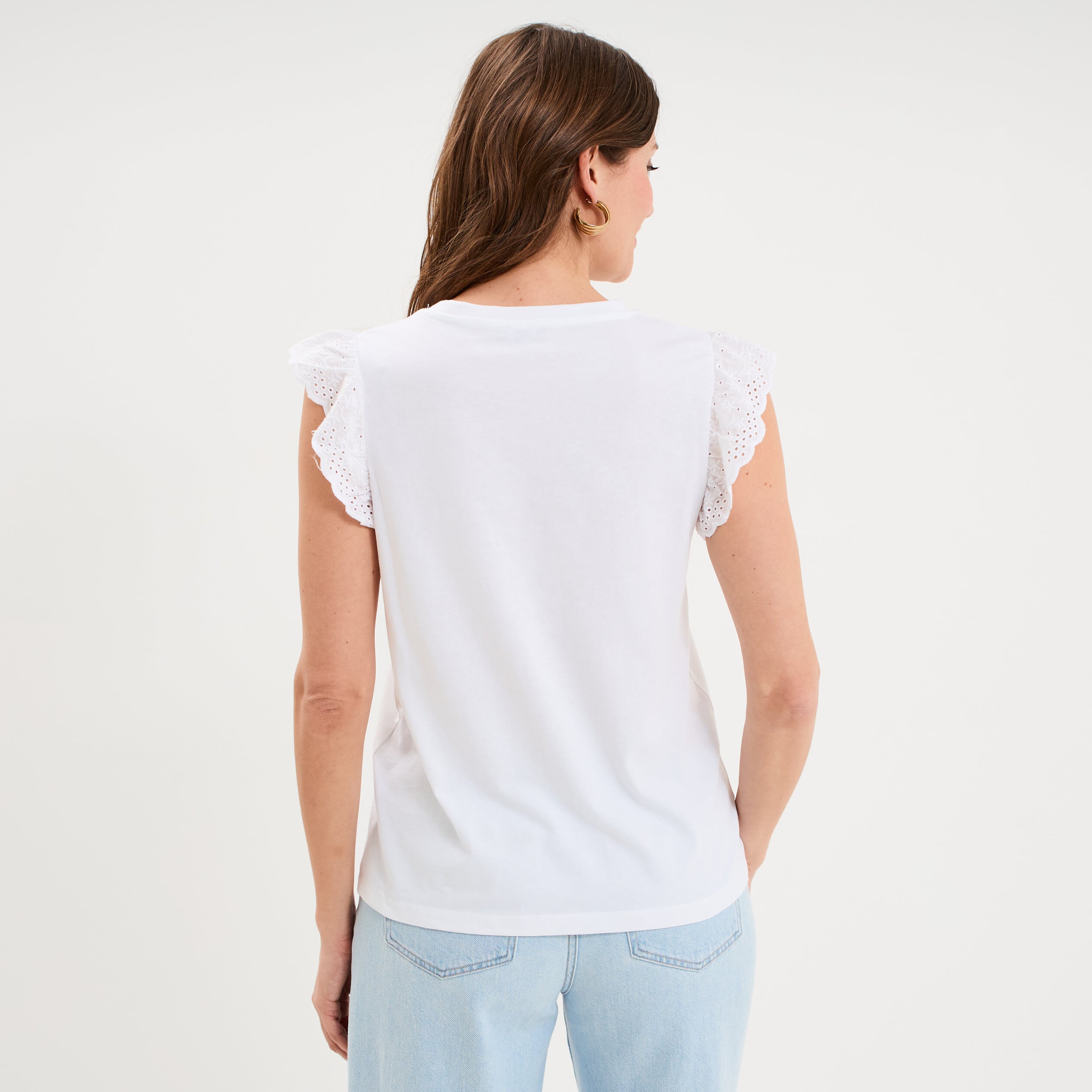 D&eacute;bardeur volants broderie anglaise blanc femme