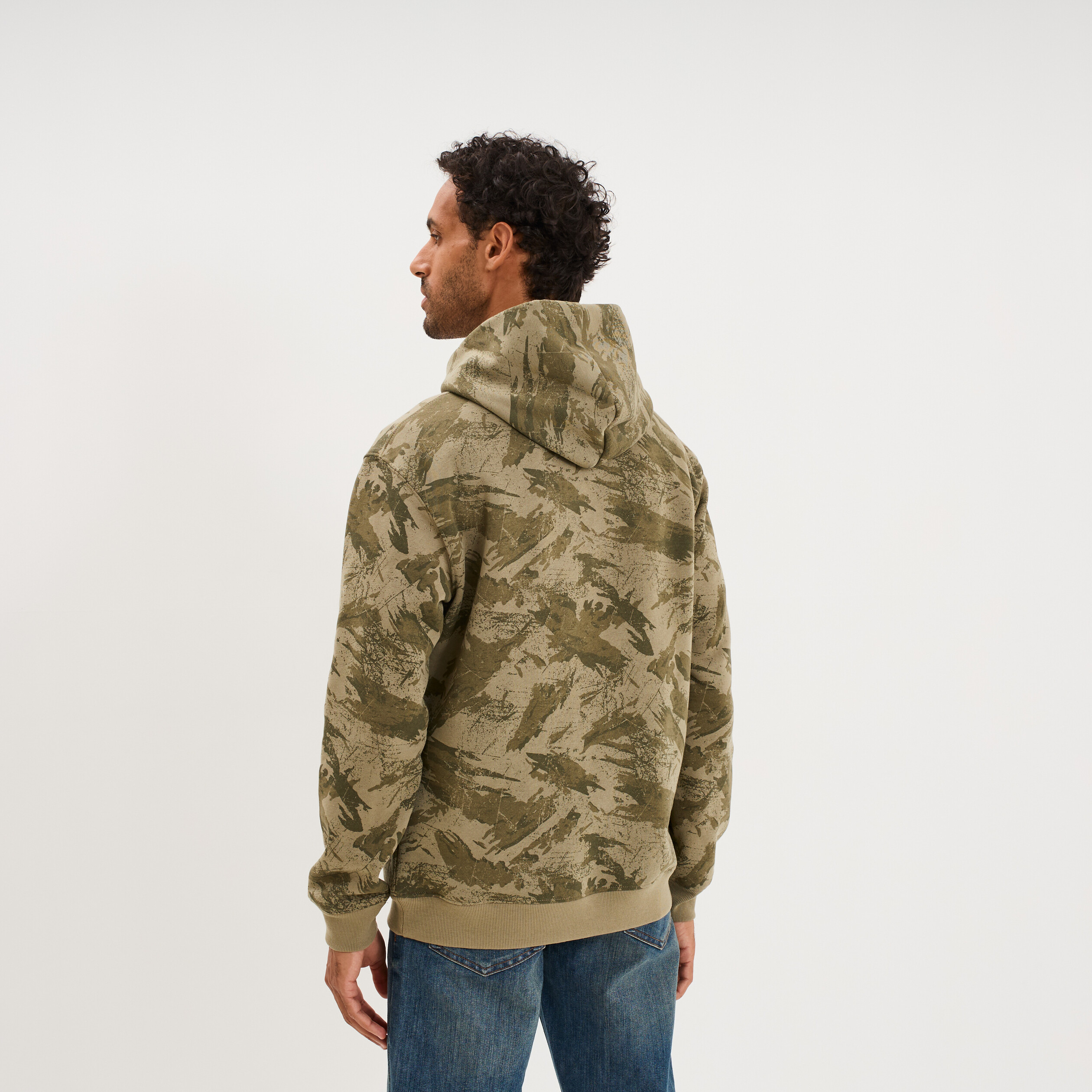 Sweat hoodie &agrave; capuche molleton vert kaki homme