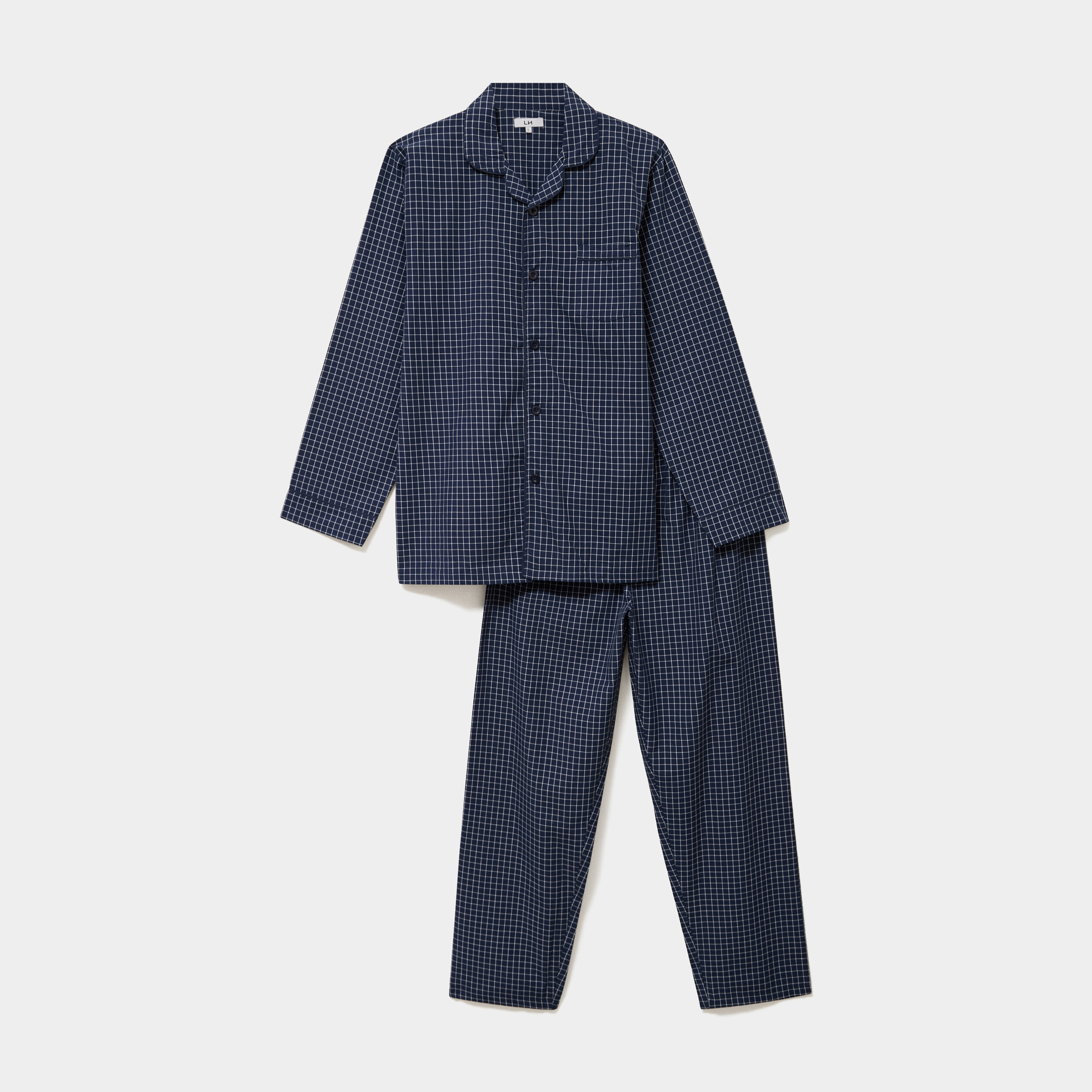 Ensemble pyjama chemise et pantalon bleu marine homme