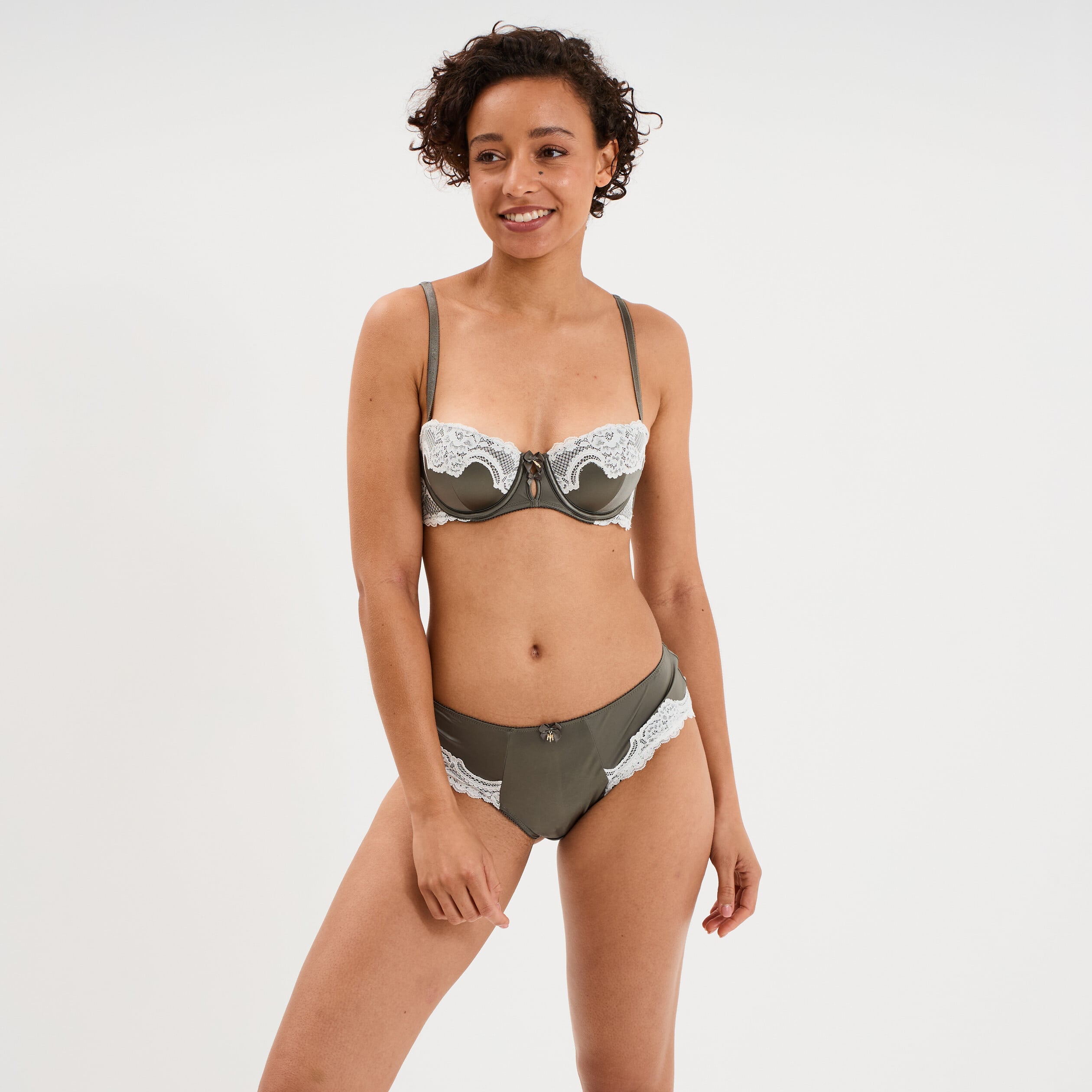 Soutien-gorge bandeau avec dentelle vert kaki femme