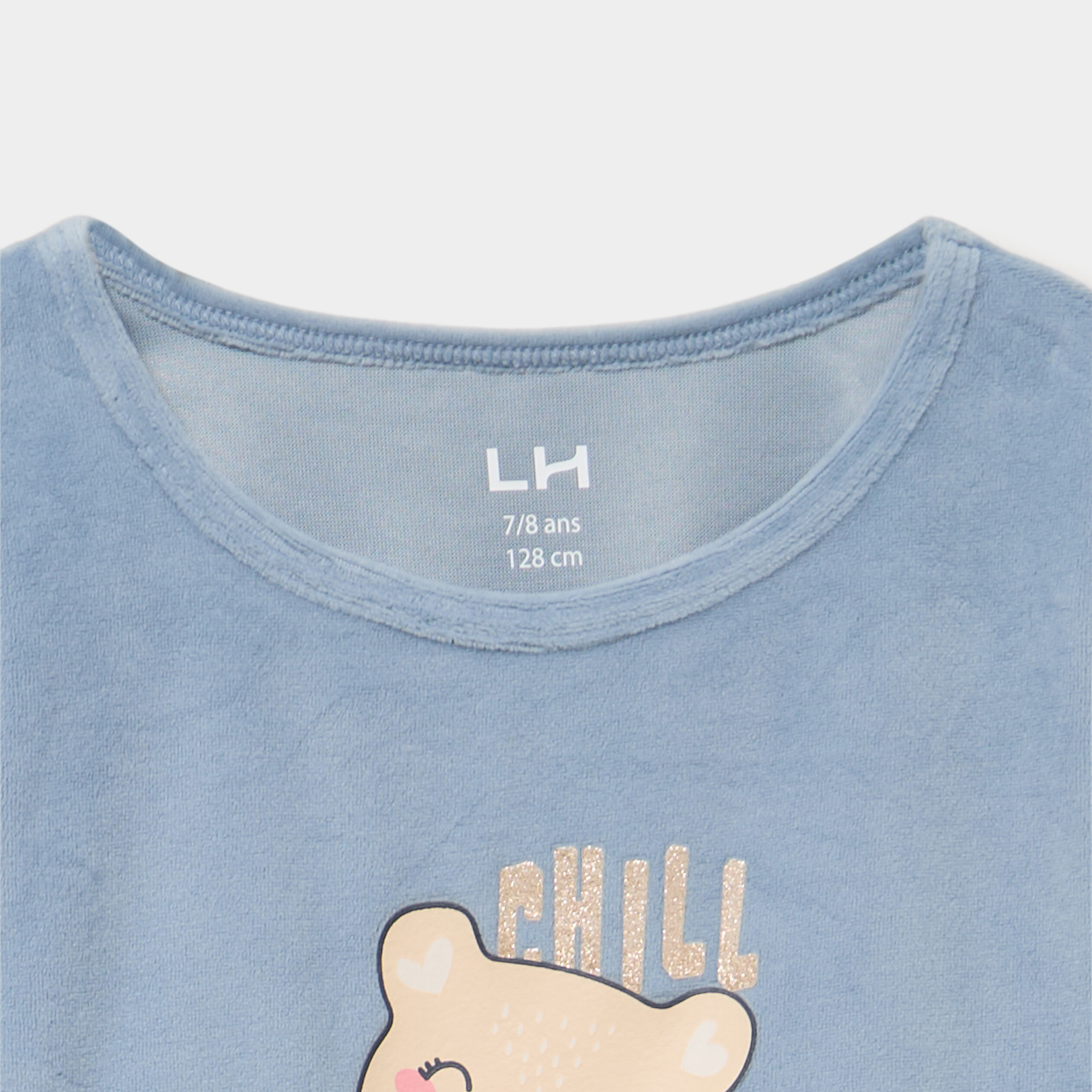 Ensemble pyjama t-shirt effet velours bleu fille