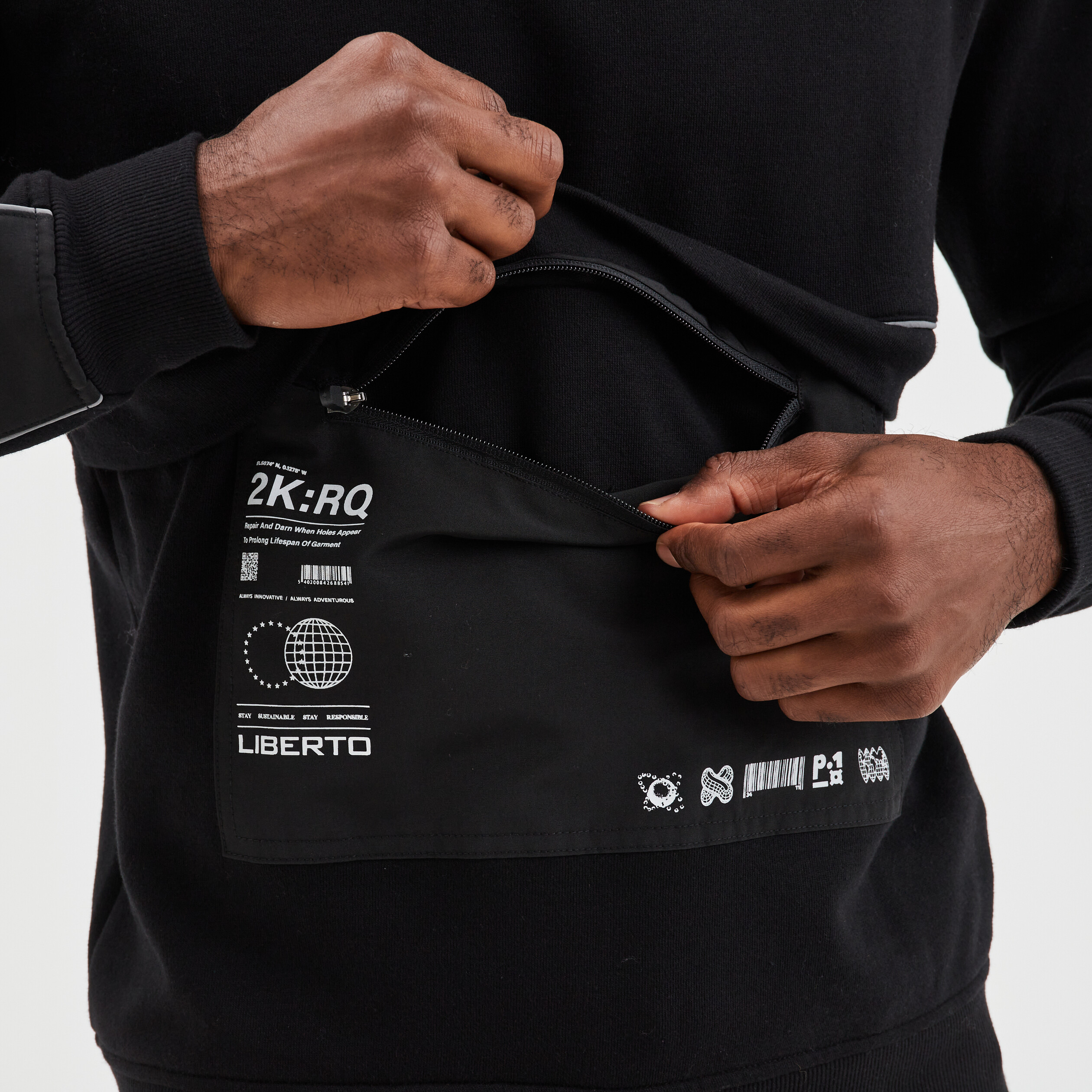 Sweat à capuche hoodie Liberto bimatière noir homme