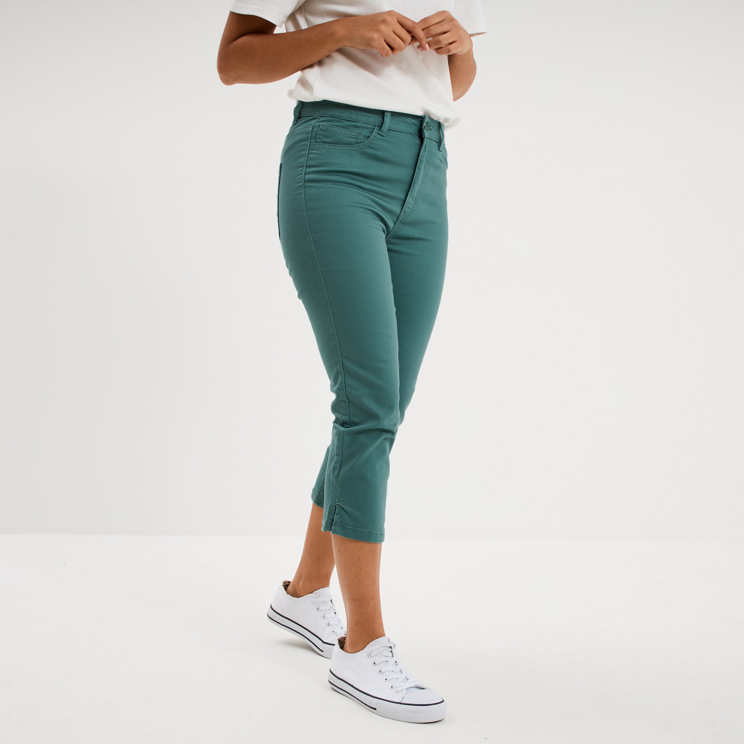 Pantalon capri slim twill 5 poches vert fonc&eacute; femme