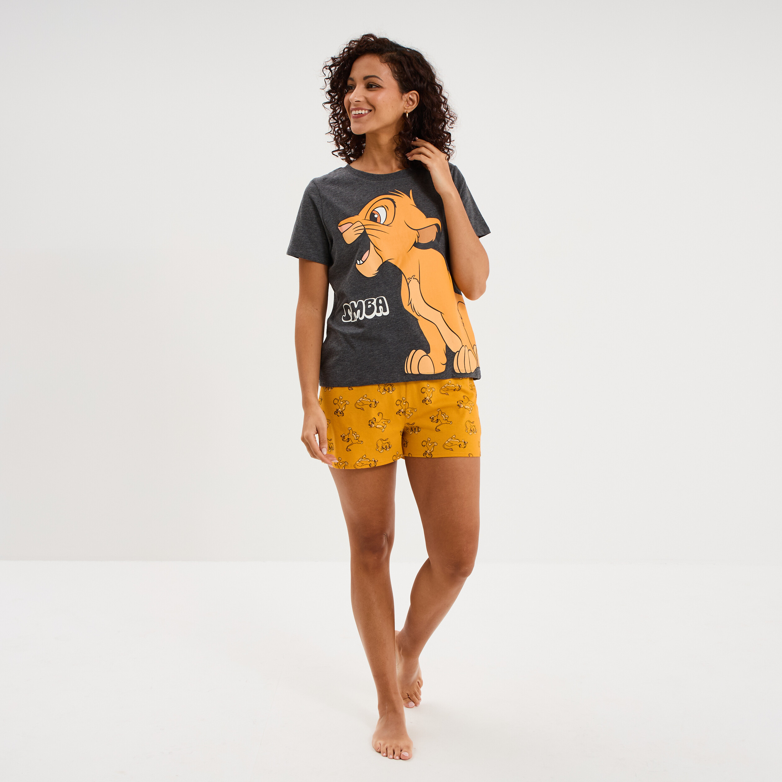 Ensemble pyjama short Le Roi lion Simba gris fonc&eacute; femme