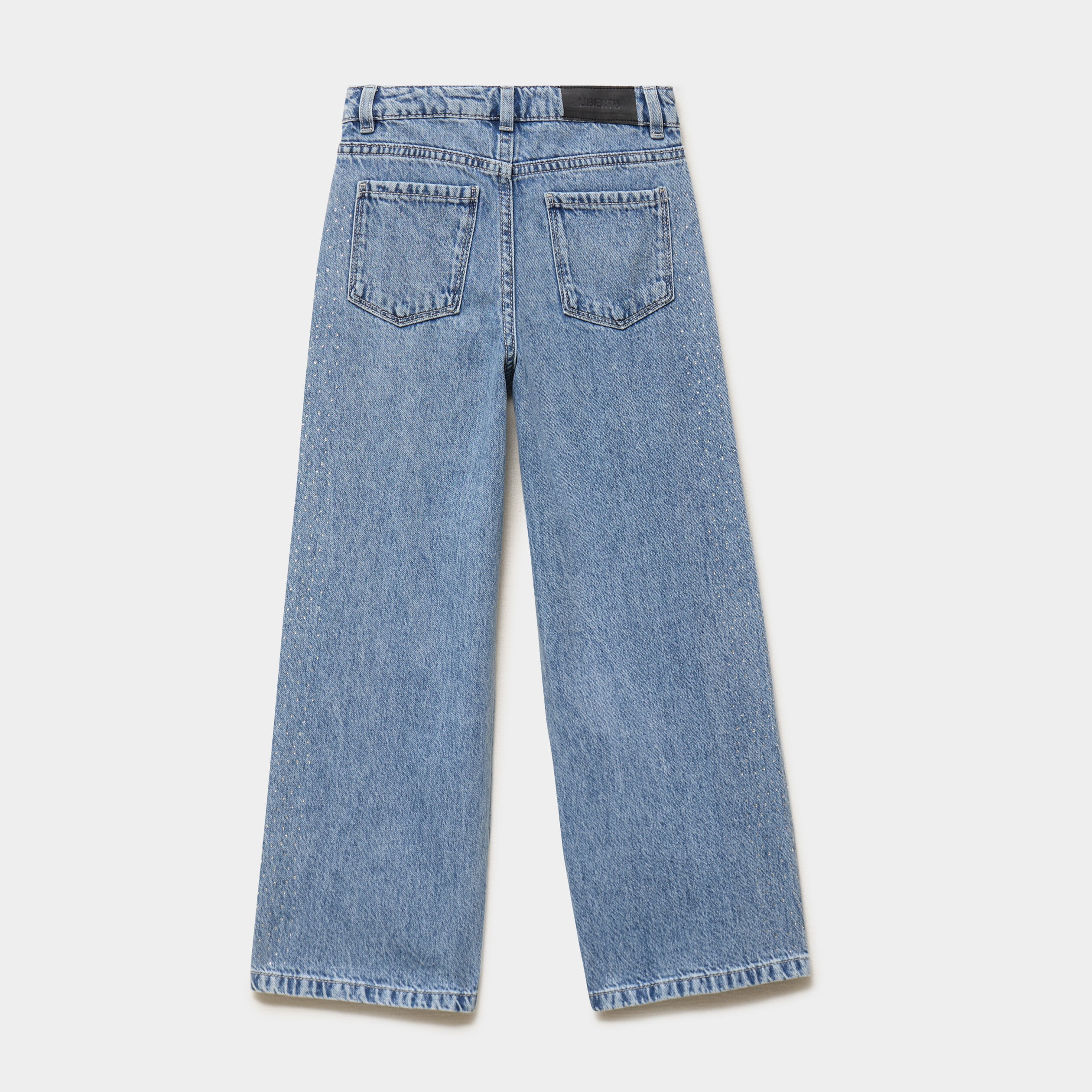 Jean large avec strass coton denim double stone fille