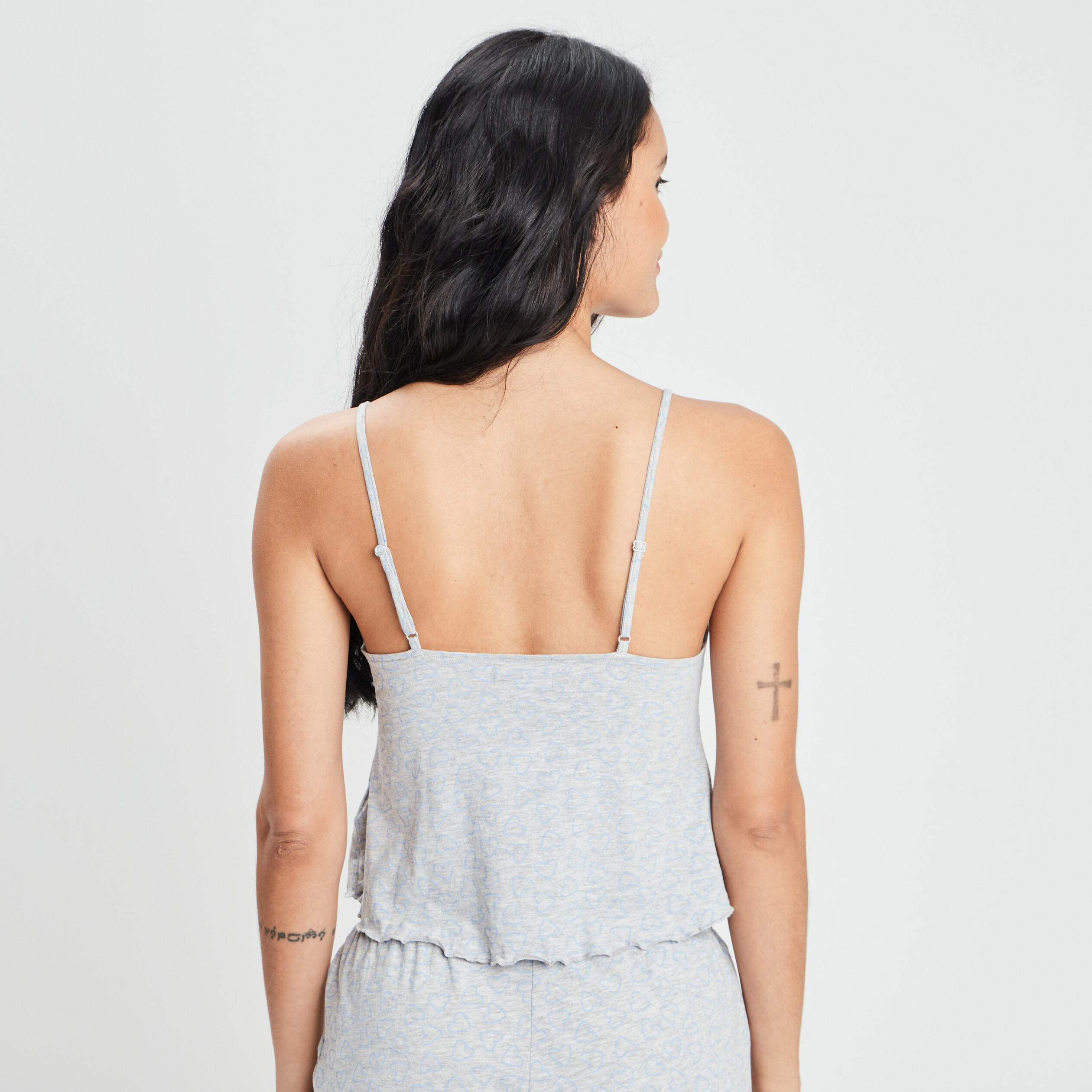 Haut de pyjama débardeur court col en V gris femme