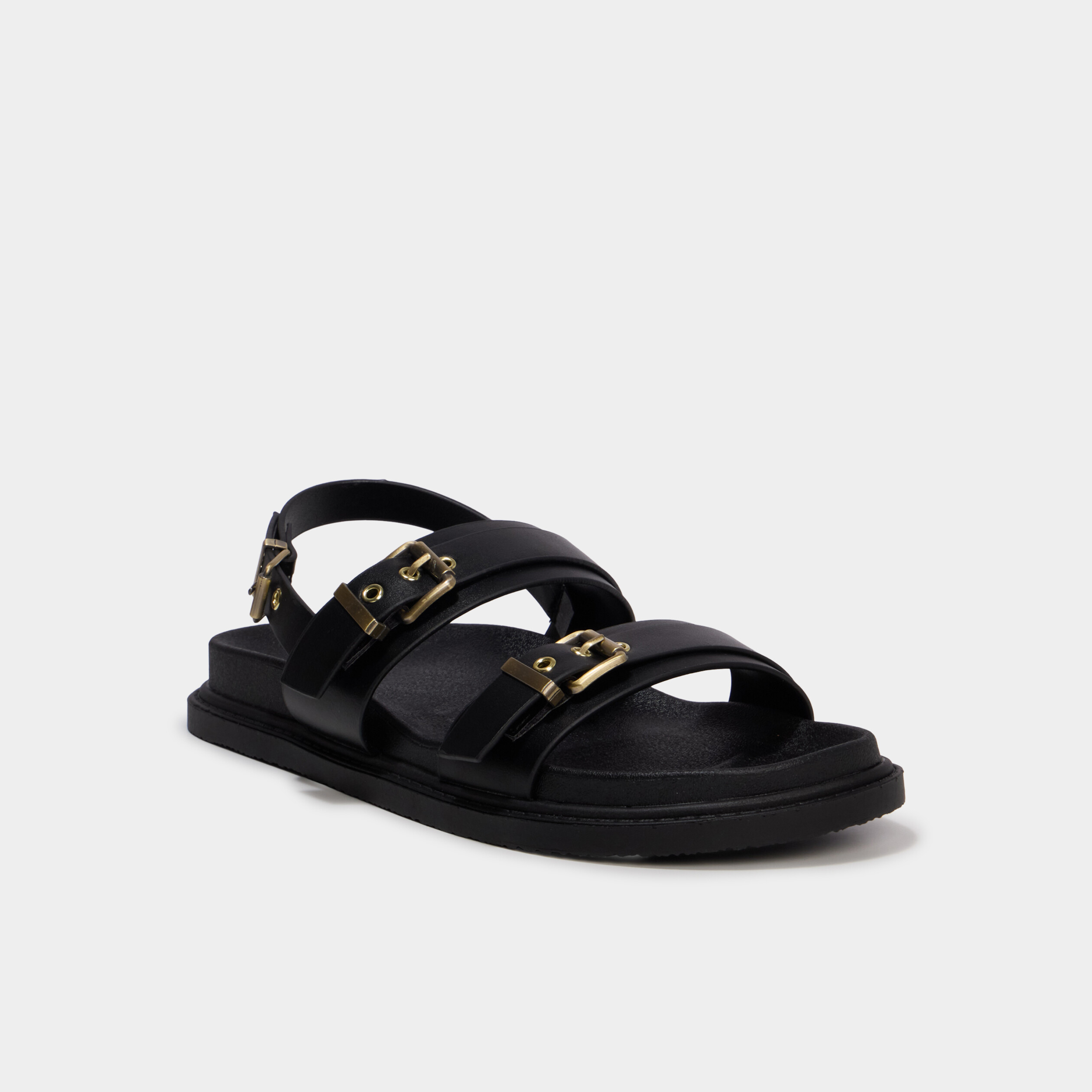 Sandales &agrave; boucles noir femme
