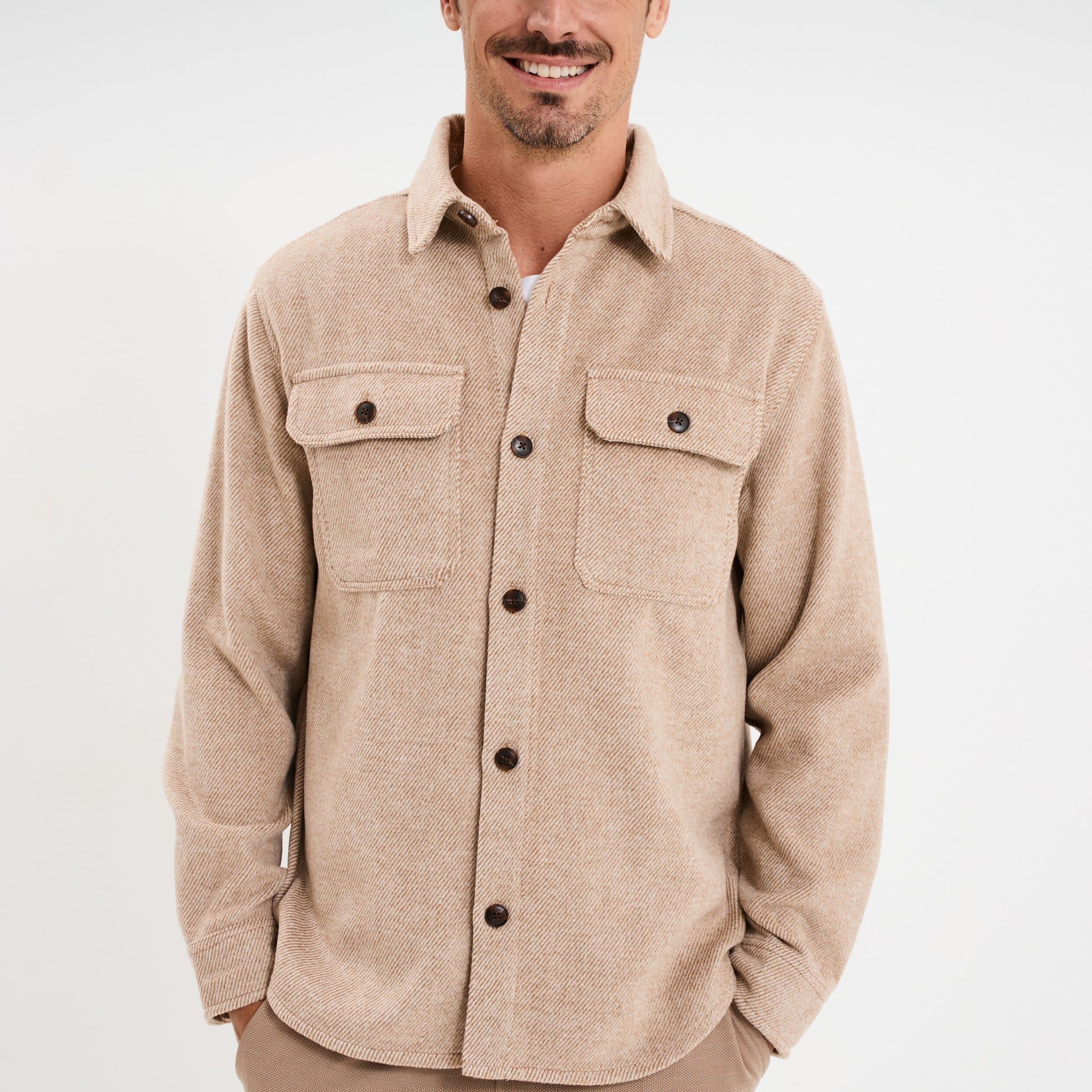 Surchemise manches longues beige moyen homme