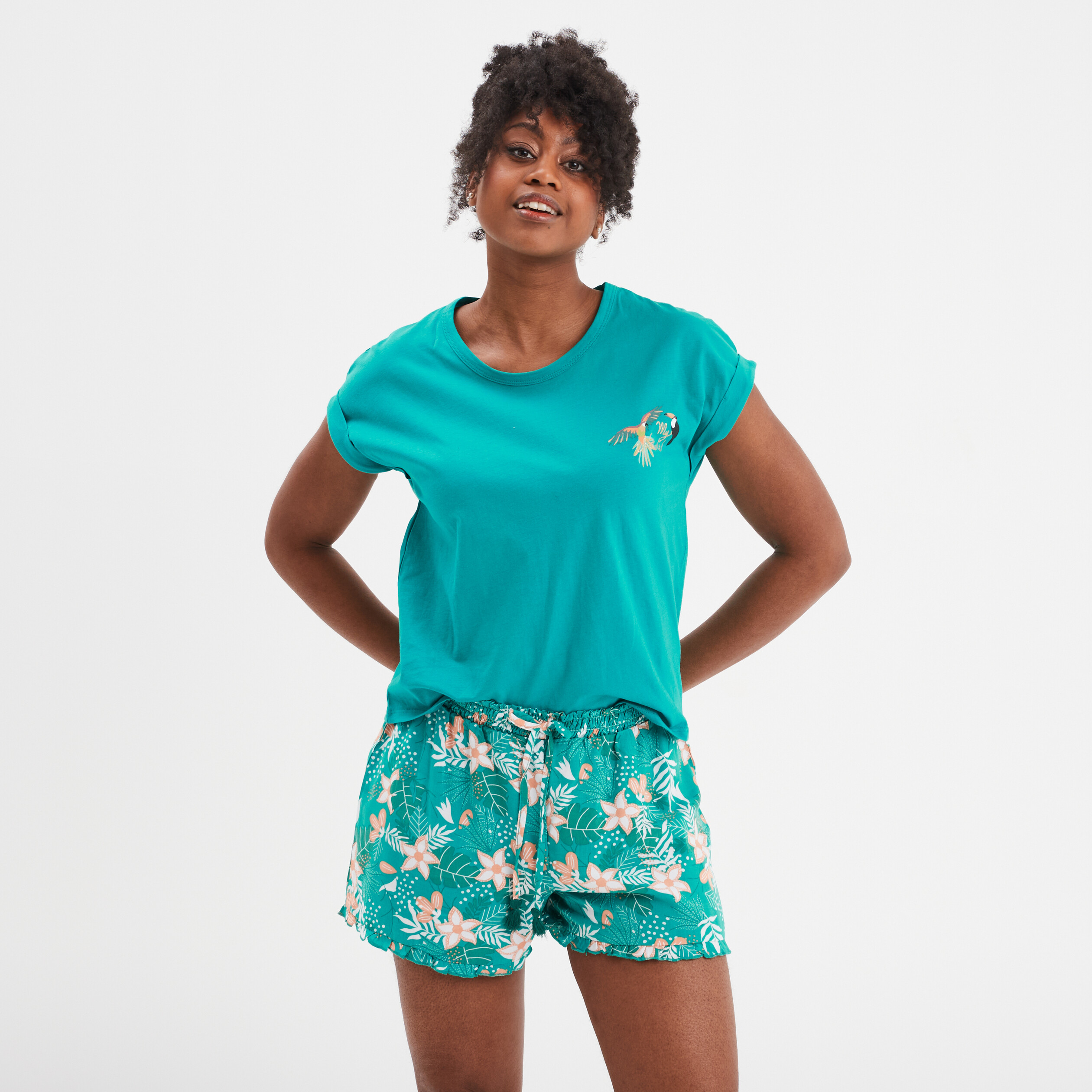 ensemble pyjama short et t shirt vert femme Ensemble pyjama short et t-shirt vert femme