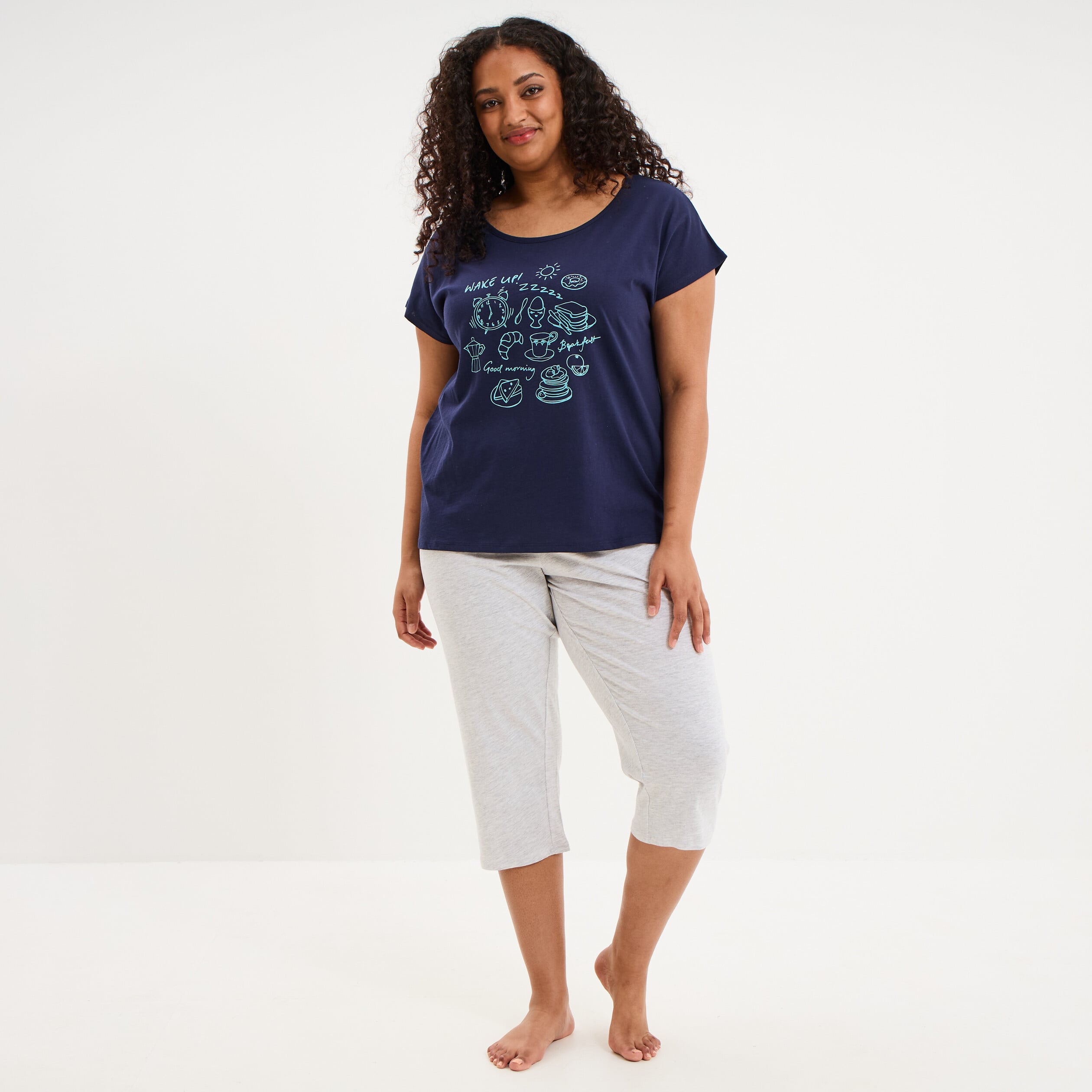 Ensemble pyjama corsaire et t-shirt bleu marine femme grande taille