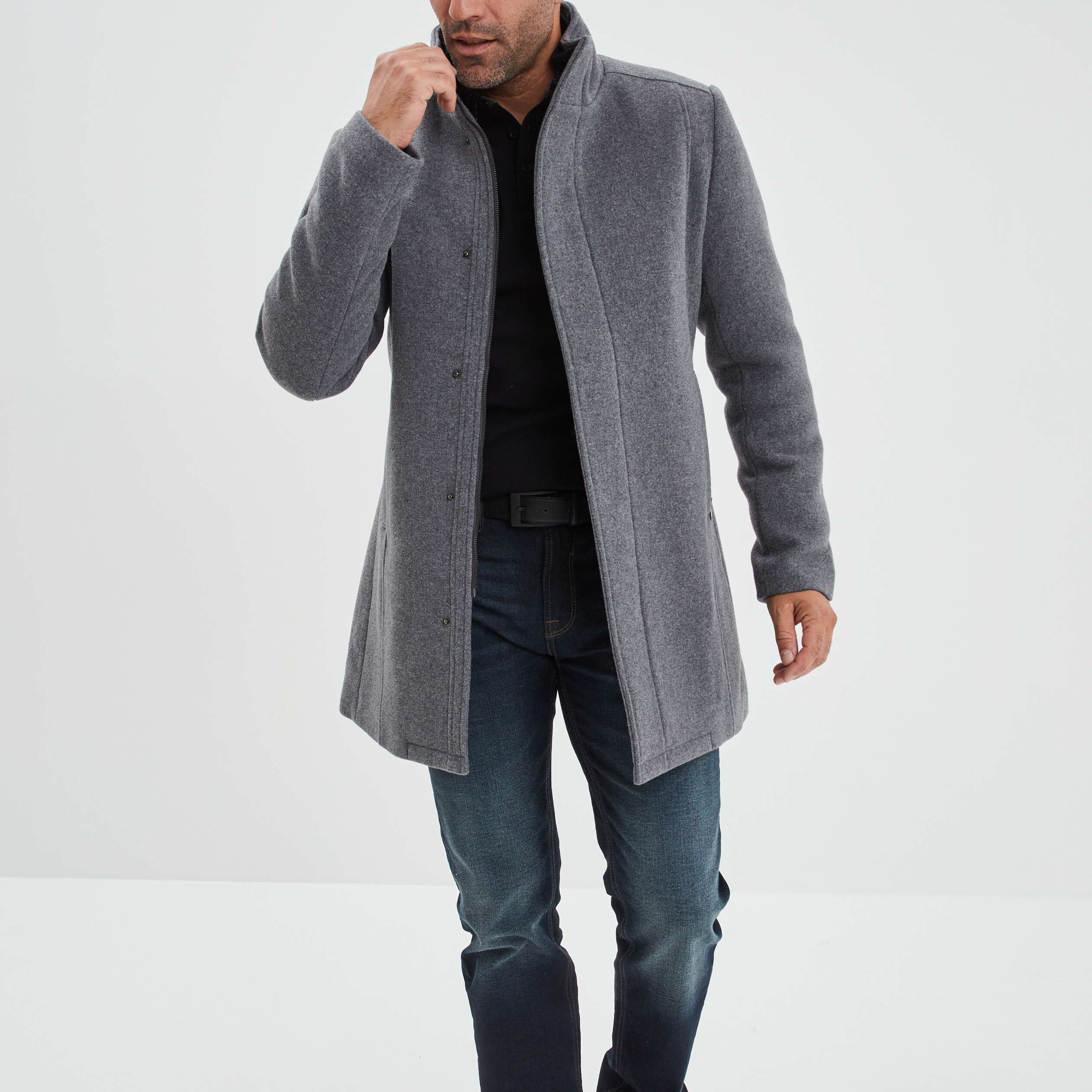 Manteau droit long gris foncé homme