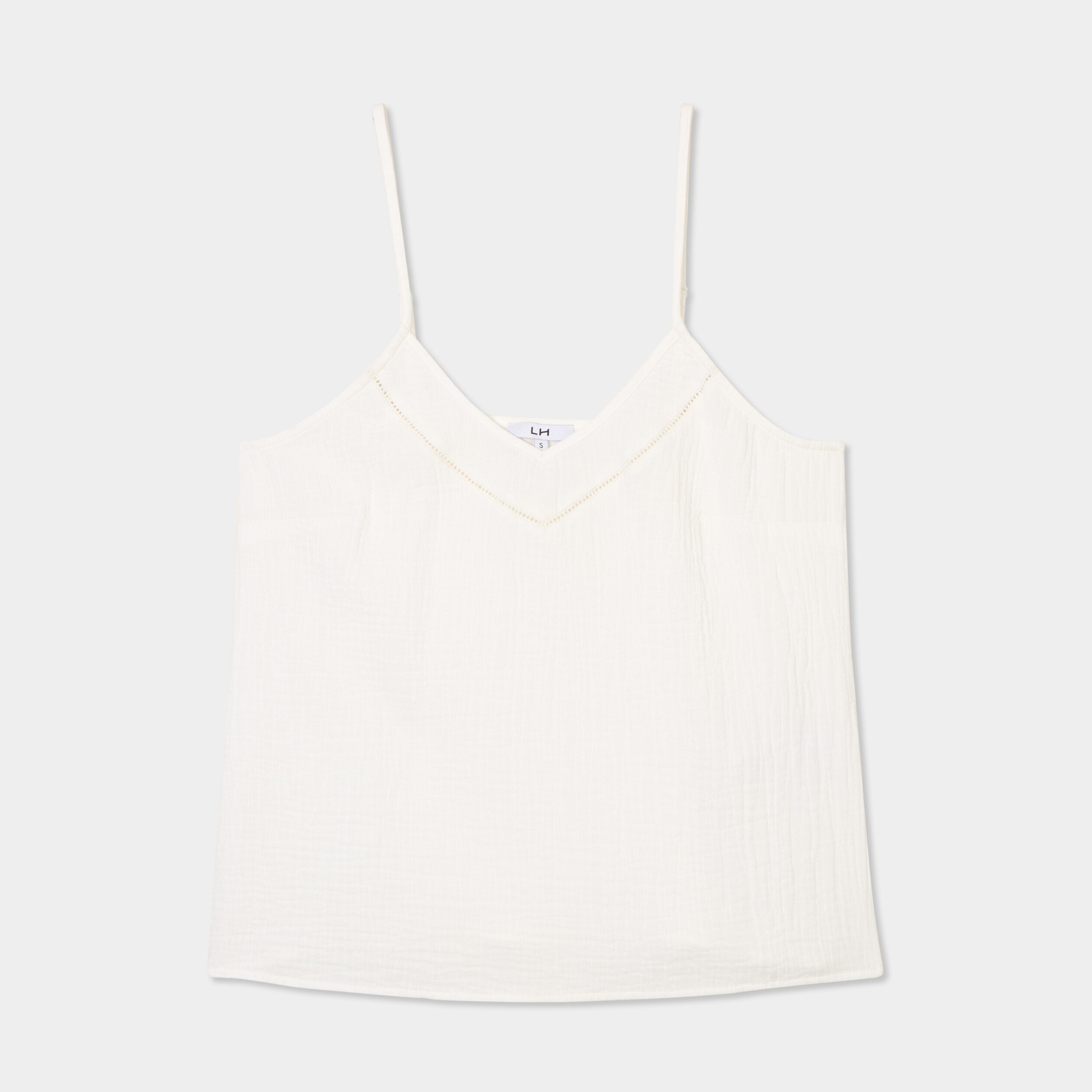 haut de pyjama debardeur gaze de coton blanc femme Haut de pyjama débardeur gaze de coton blanc femme