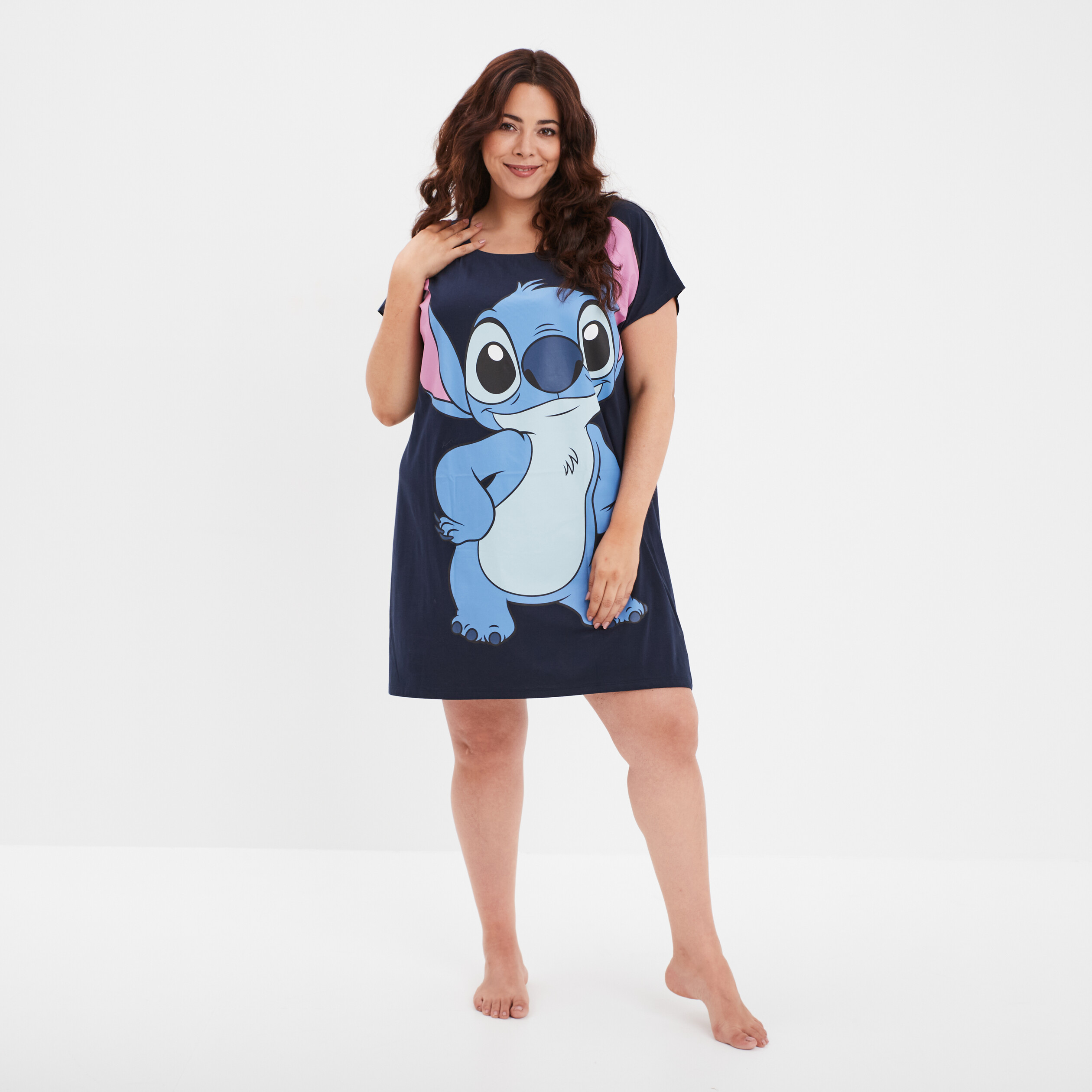 chemise de nuit manches courtes stitch bleu marine femmegt Chemise de nuit manches courtes Stitch bleu marine femme grande taille