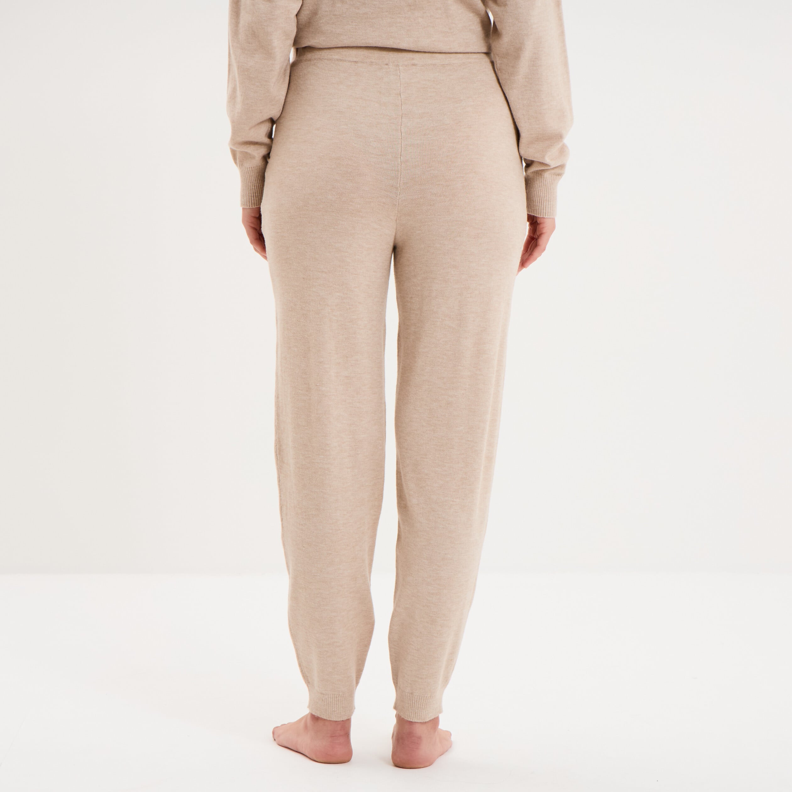 Bas de pyjama jogger en maille beige femme