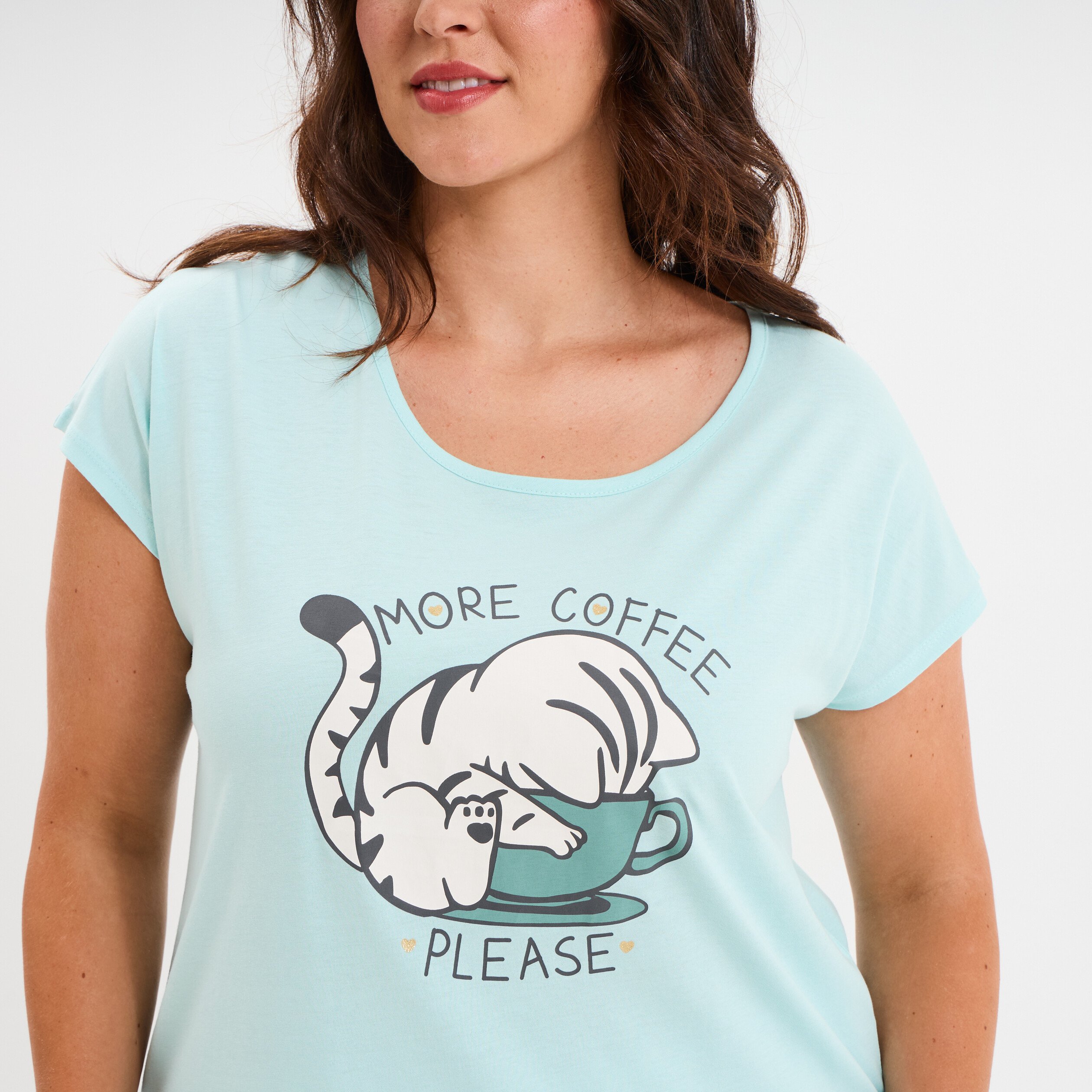 ensemble pyjama corsaire coton bleu turquoise femmegt Ensemble pyjama corsaire coton bleu turquoise femme grande taille