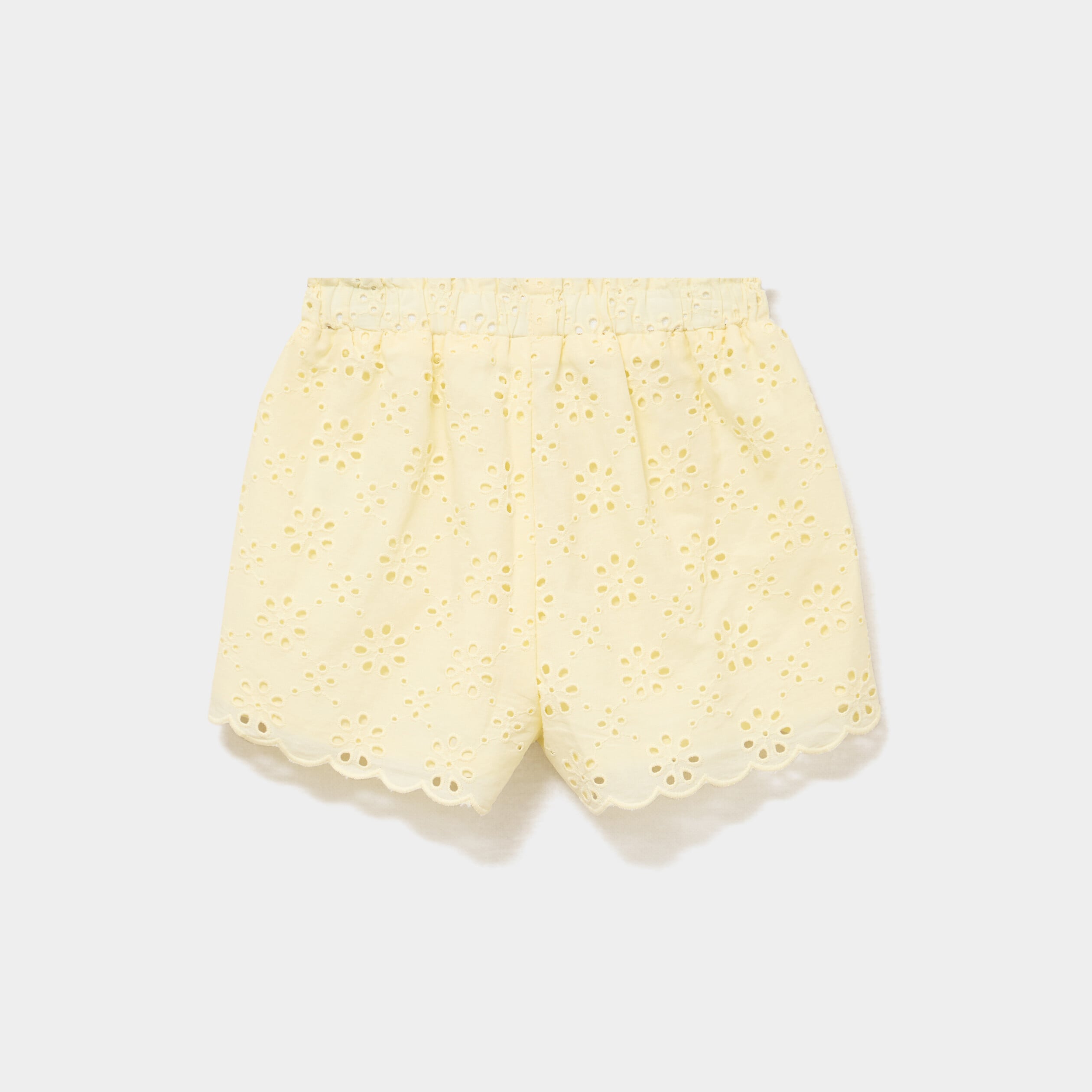 Short broderie anglaise coton jaune clair b&eacute;b&eacute; fille