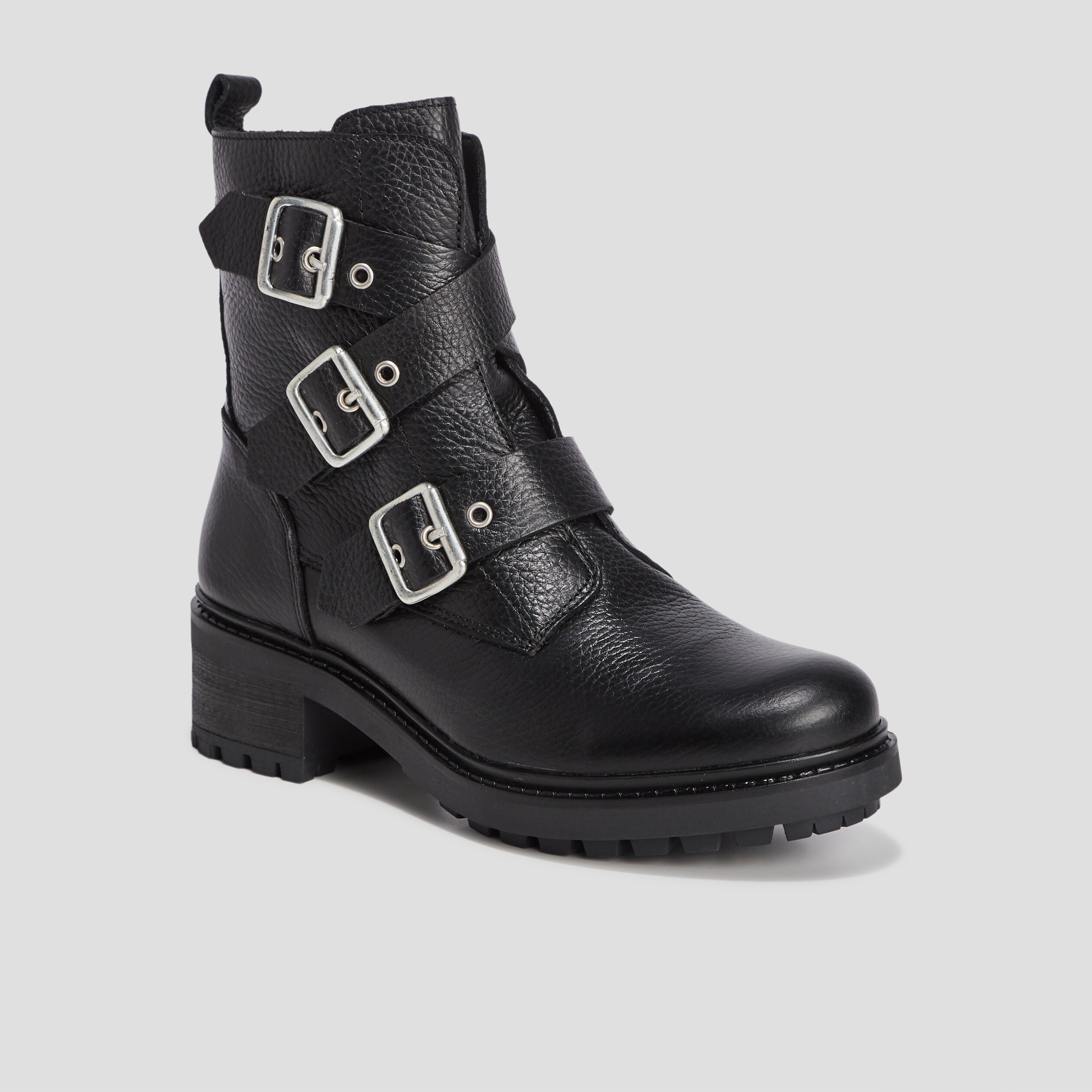 bottines en cuir avec boucles noir femme Bottines en cuir avec boucles noir femme