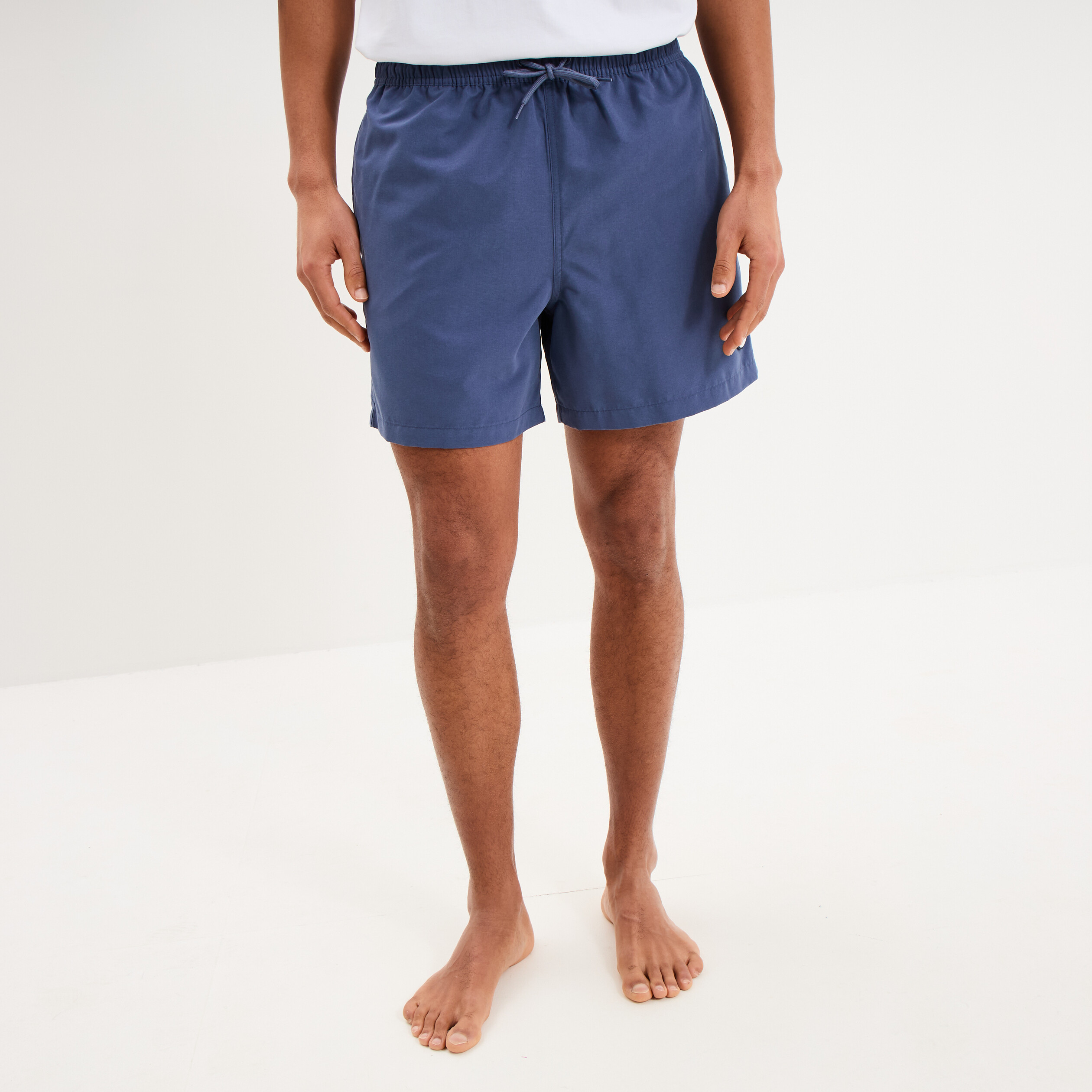 Short de bain droit taille &eacute;lastiqu&eacute;e bleu fonc&eacute; homme