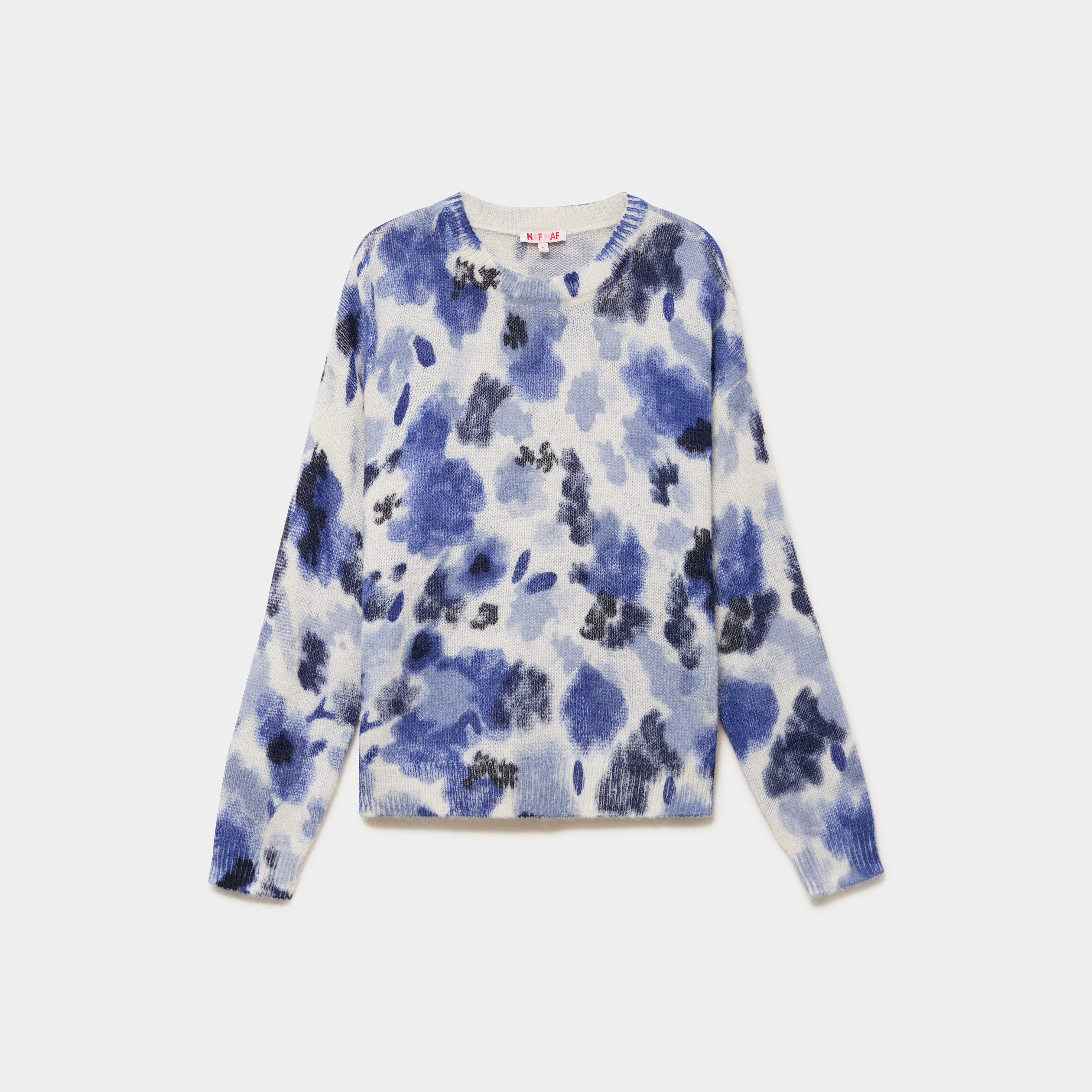Pull col rond manches longues relax bleu clair femme