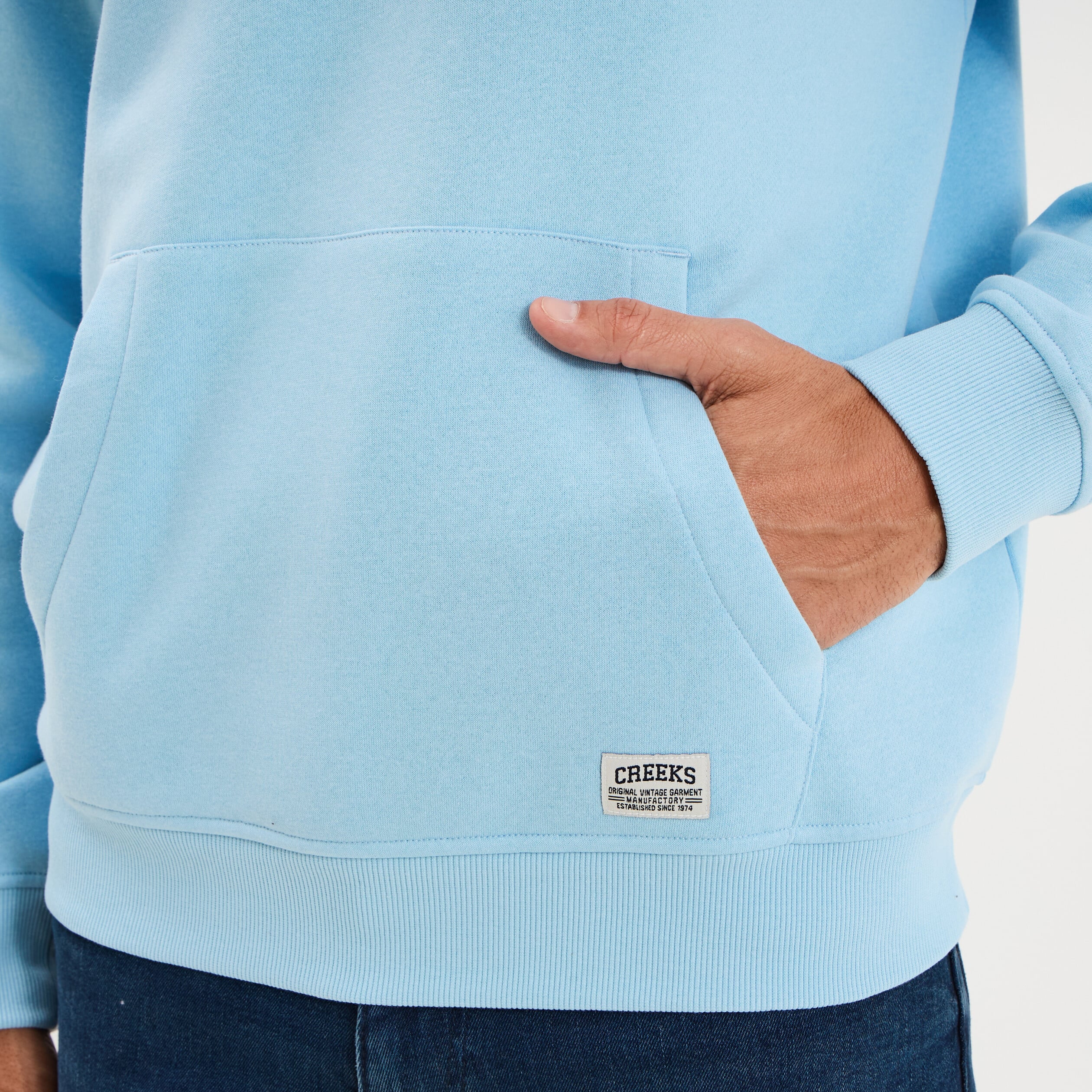 Sweat hoodie 1 poche manches longues bleu clair homme