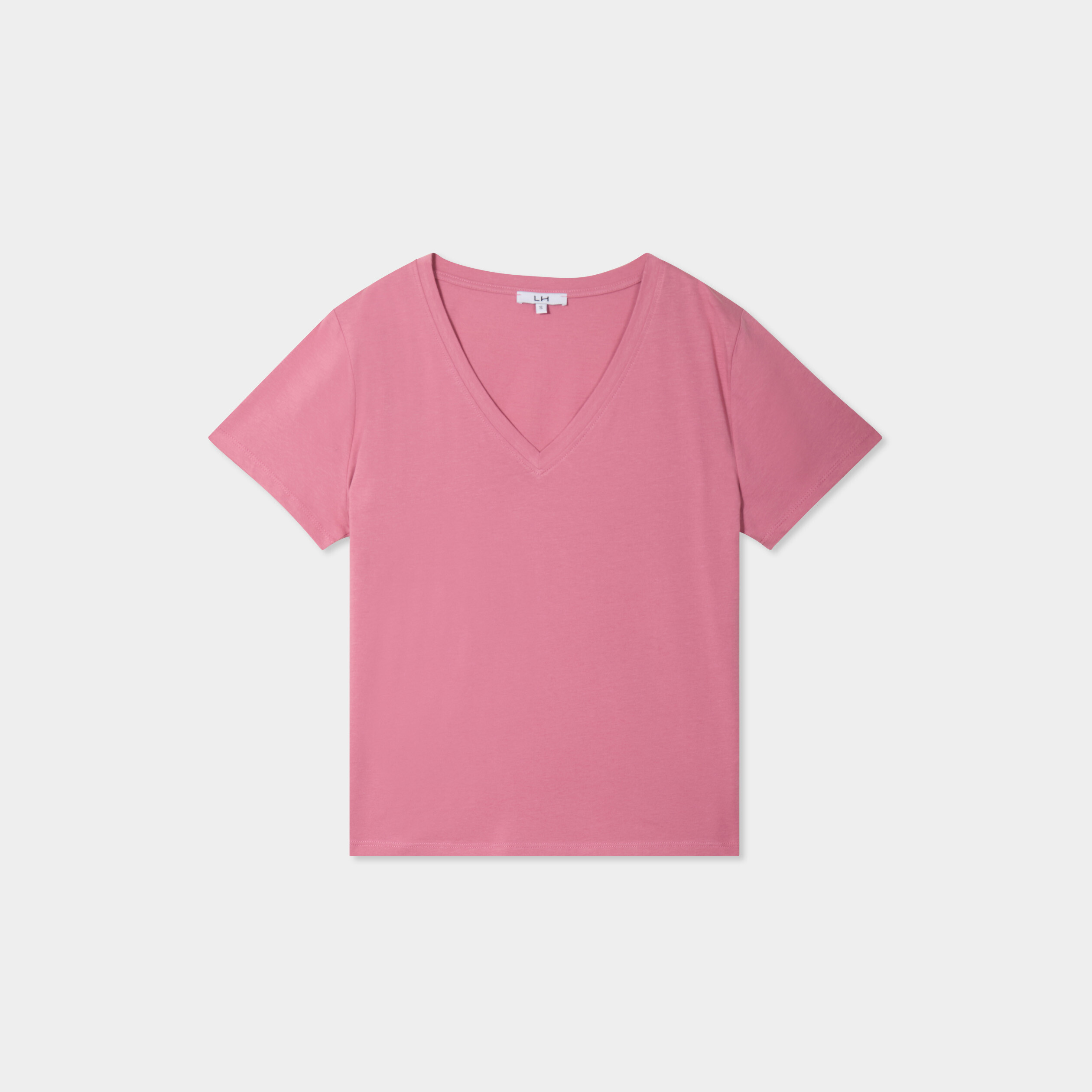 t shirt manches courtes col en v coton vieux rose femme T-shirt manches courtes col en V coton vieux rose femme