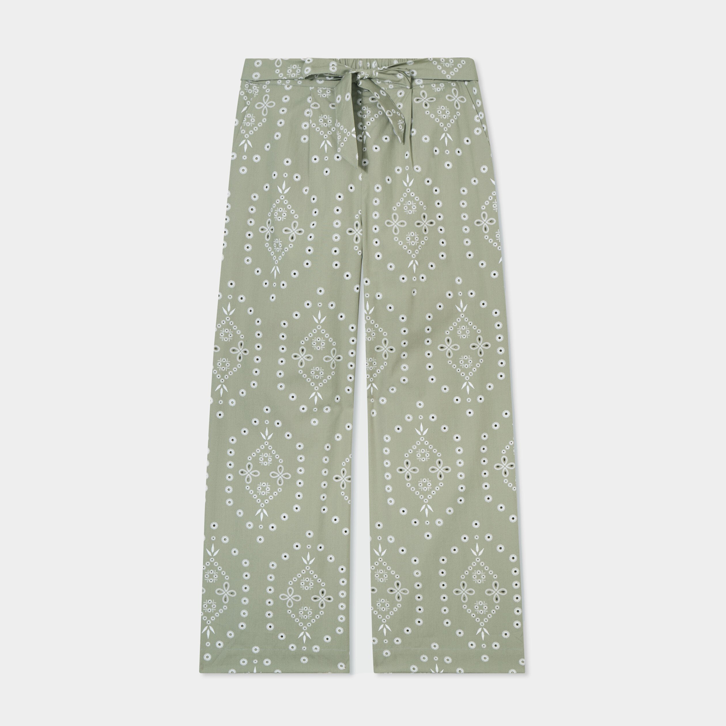 pantalon regular broderie anglaise vert clair femme Pantalon regular broderie anglaise vert clair femme