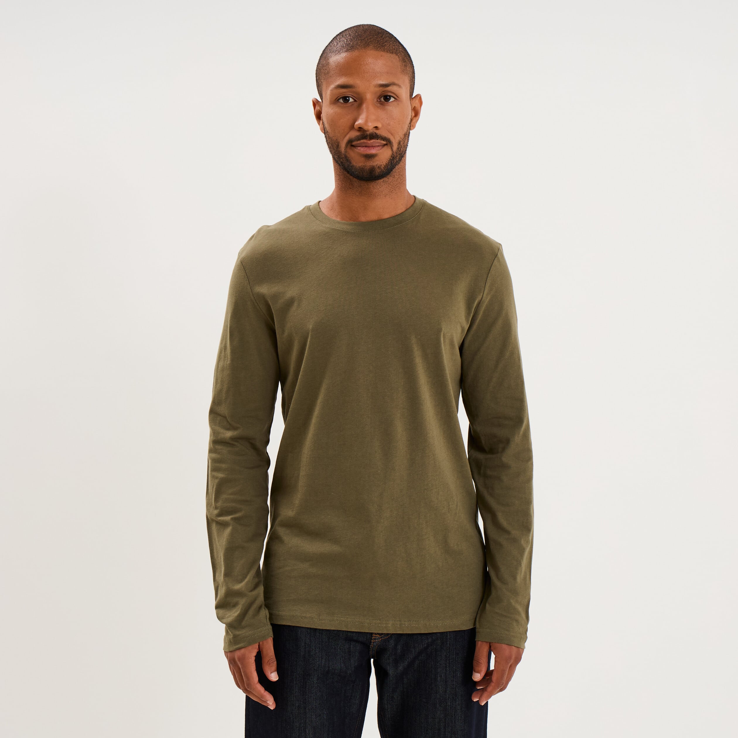 T-shirt manches longues vert kaki homme