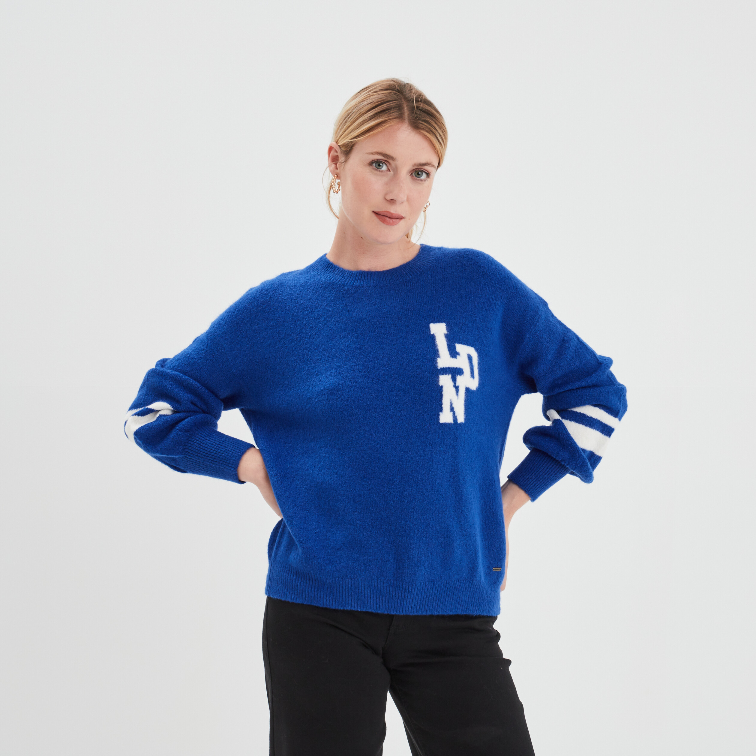 Pull col rond manches longues Creeks bleu foncé femme