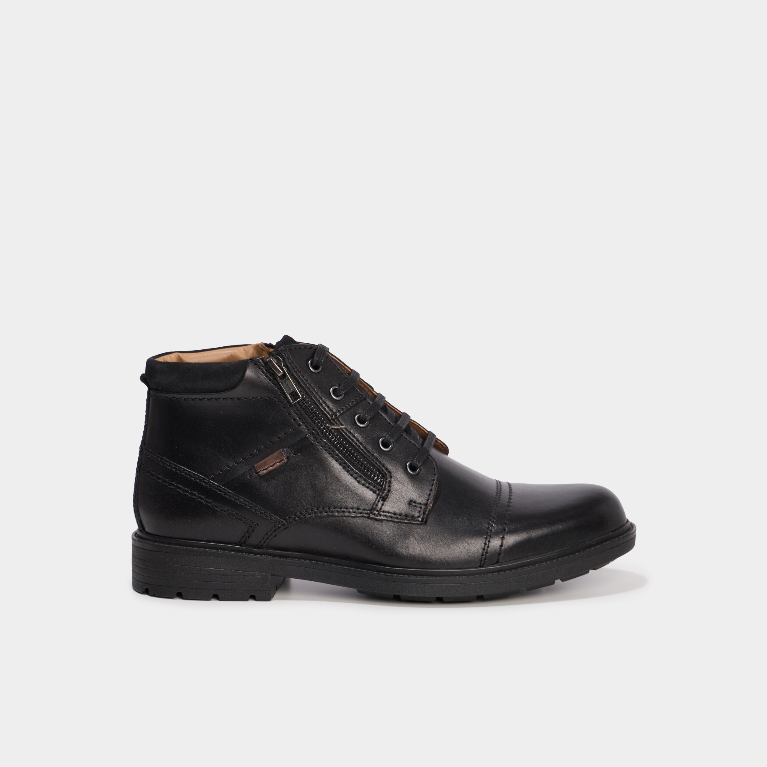 Bottines montantes zipp&eacute;es en cuir noir homme