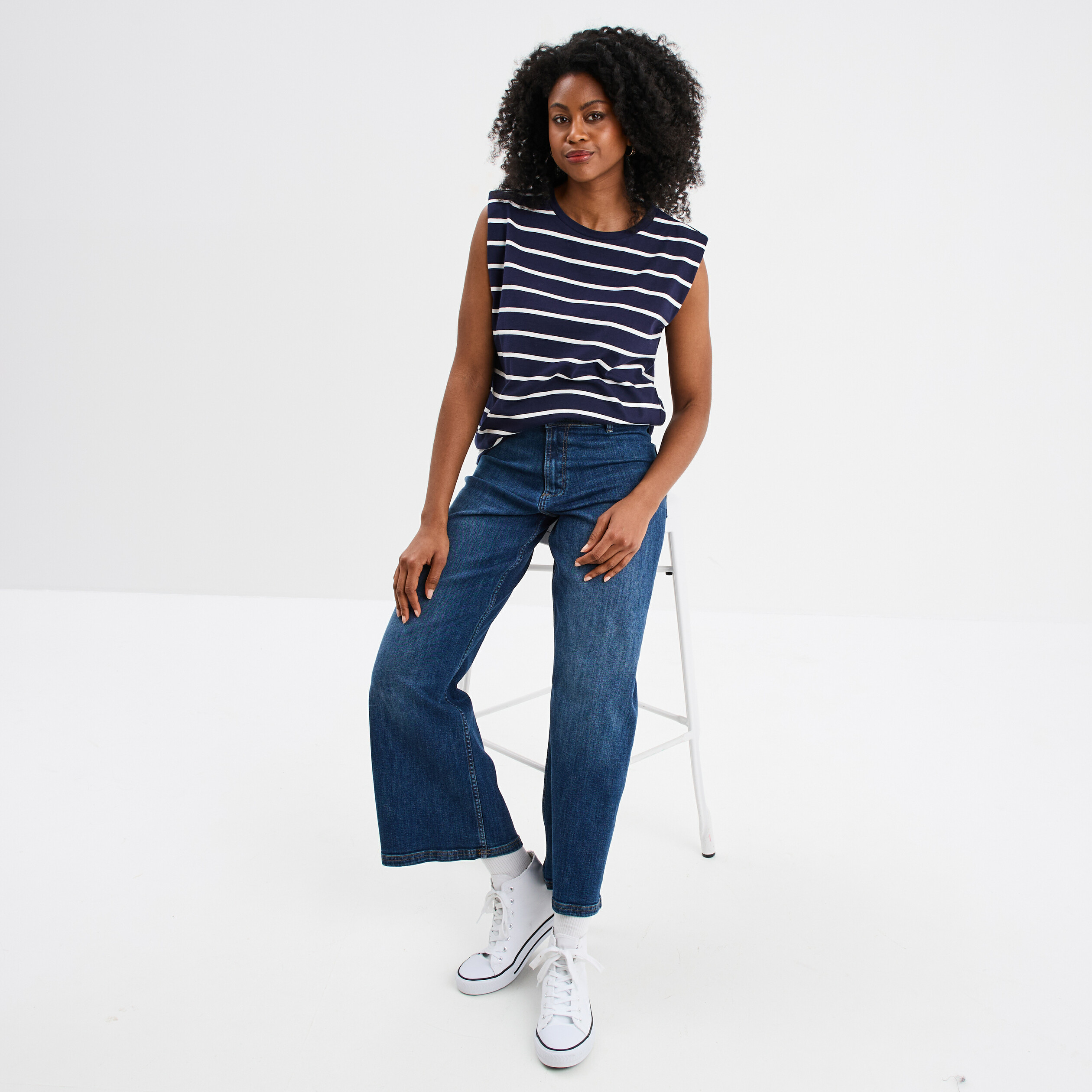 t shirt avec epaulettes col rond coton ecru femme T-shirt avec épaulettes col rond coton ecru femme