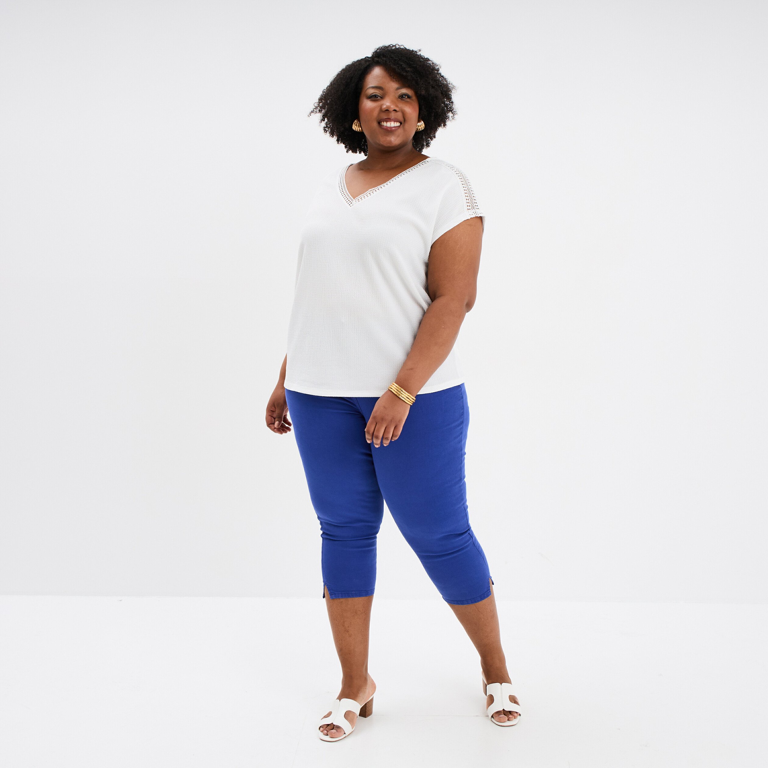 t shirt bandes dentelle col en v blanc femmegt T-shirt bandes dentelle col en V blanc femme grande taille