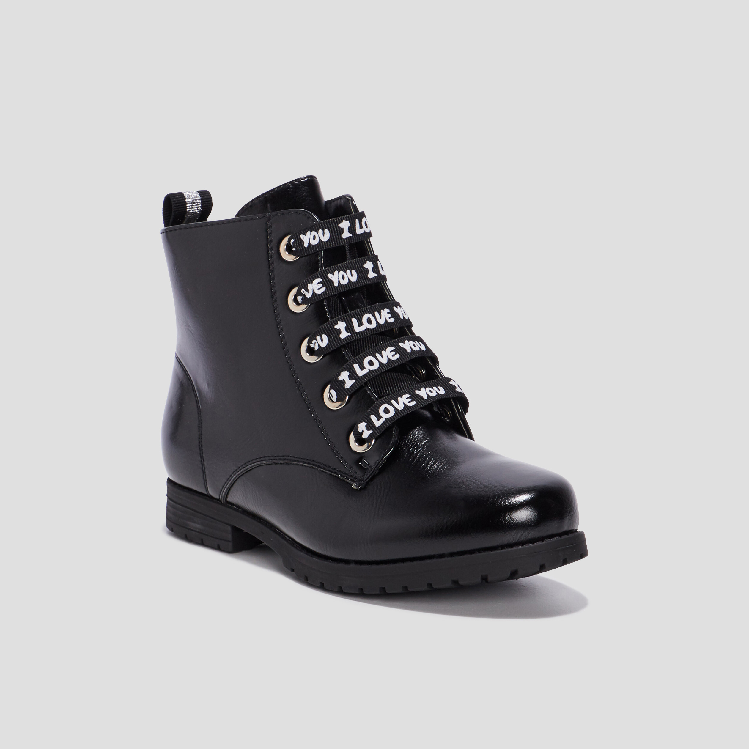 bottines plates zippees a lacets noir fille Bottines plates zippées à lacets noir fille
