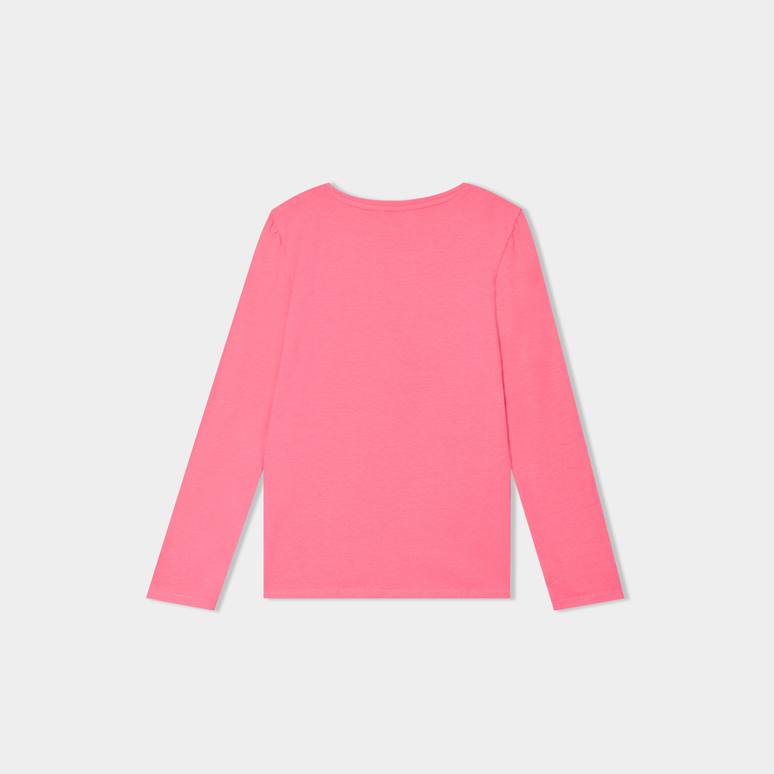 t shirt coton manches longues a fronces rose fushia fille T-shirt coton manches longues à fronces rose fushia fille
