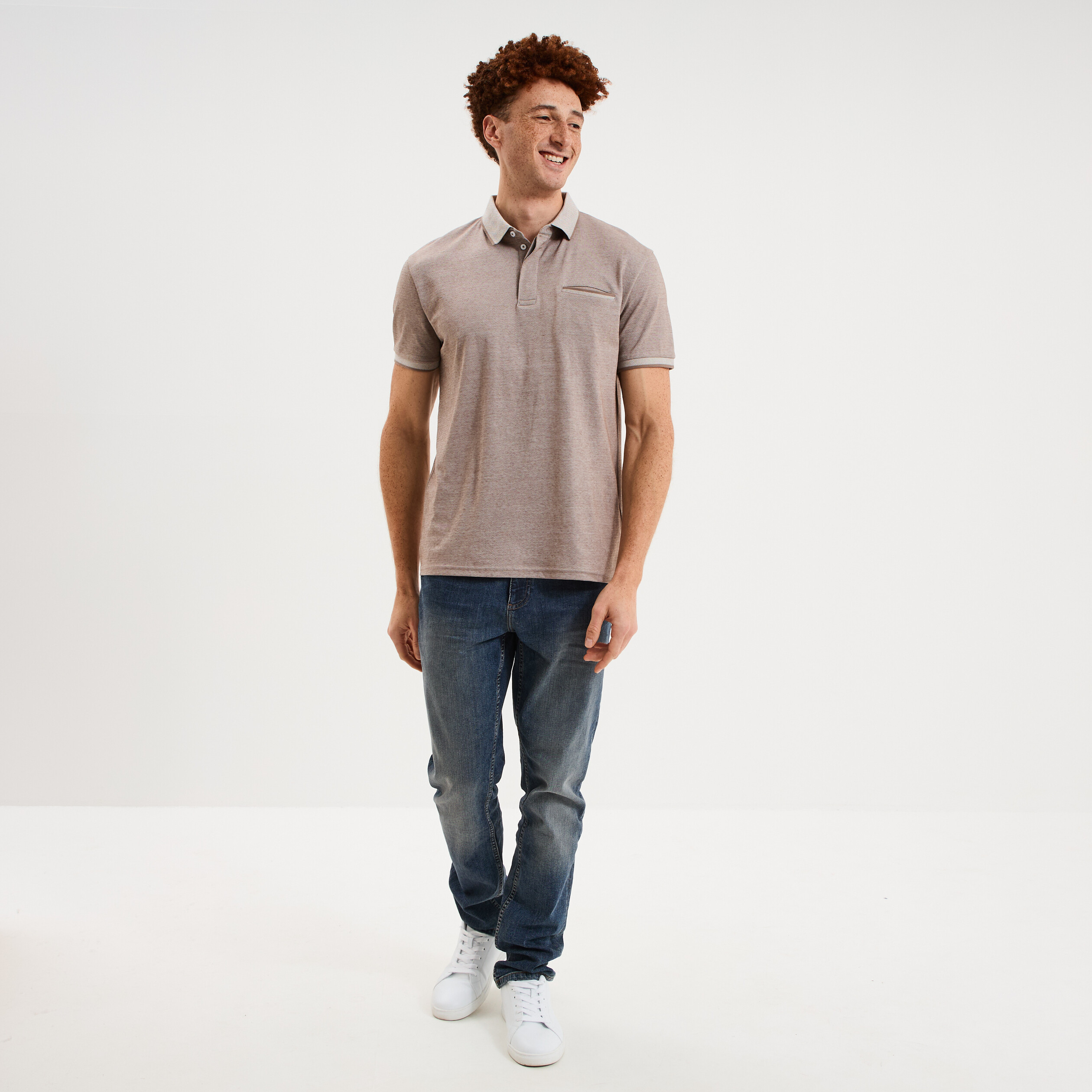 Polo manches courtes coupe droite gris homme