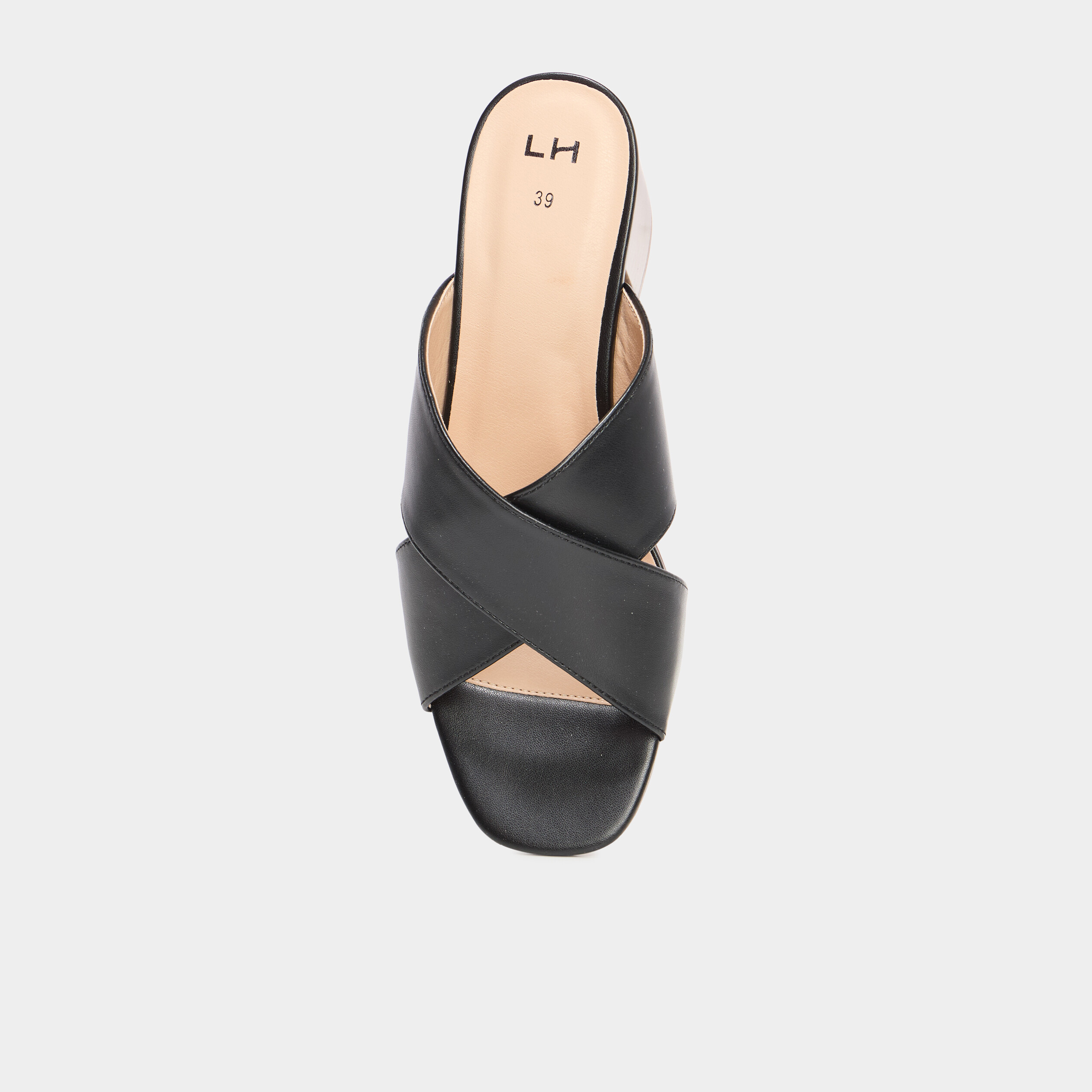 Mules &agrave; talons brides crois&eacute;es noir femme