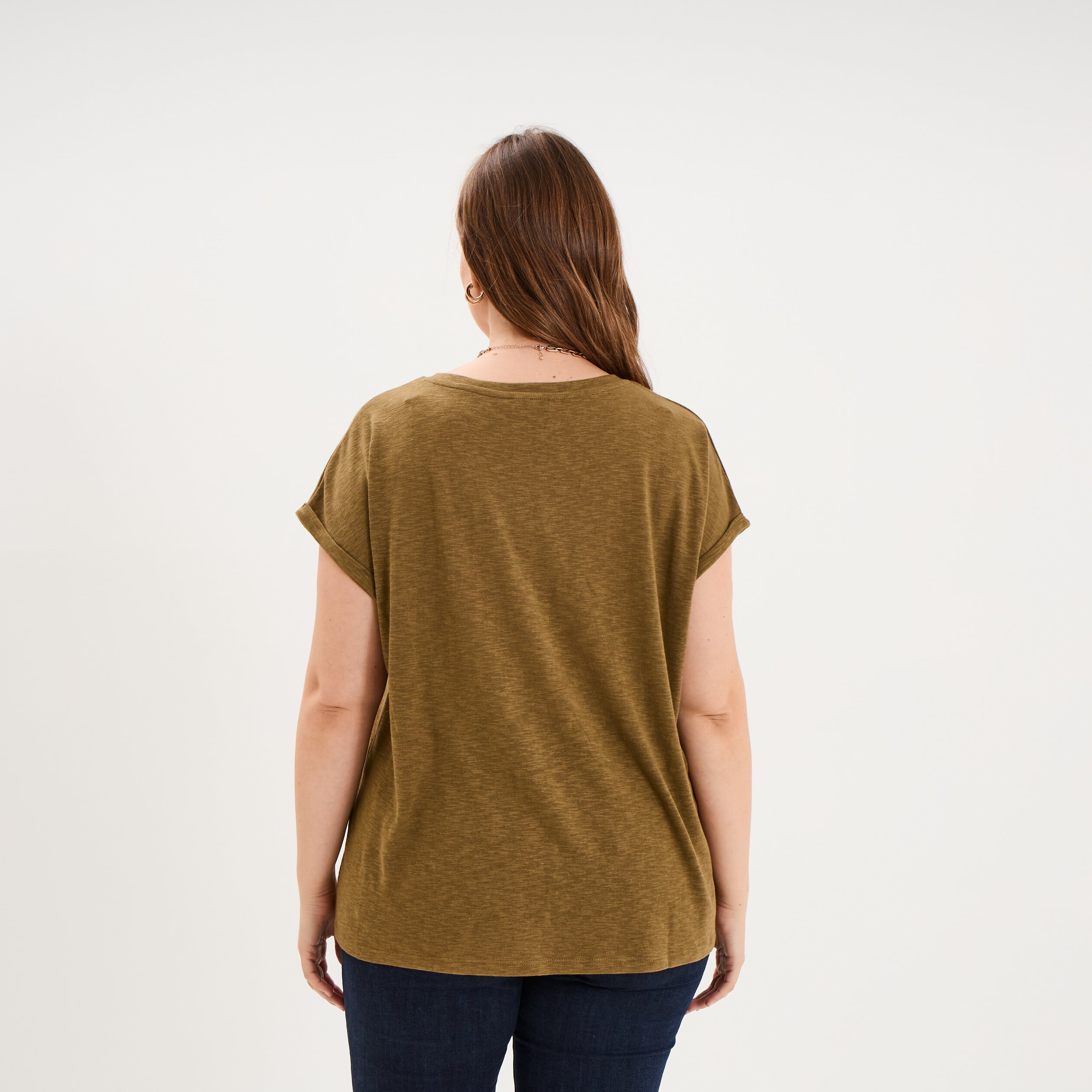 T-shirt droit manches courtes col rond beige femme grande taille