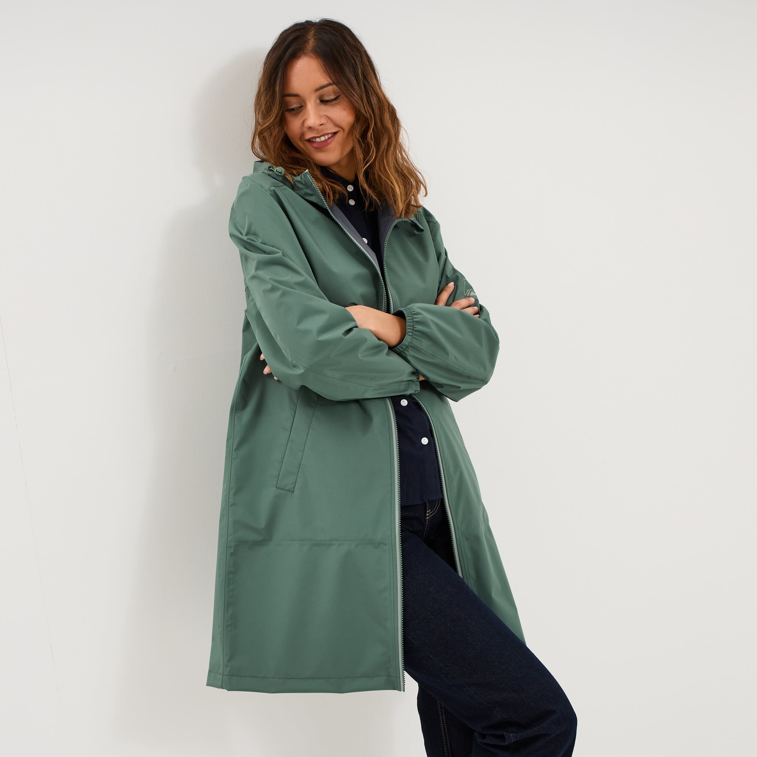 Parka longue imp&eacute;rm&eacute;able coupe-vent vert kaki femme