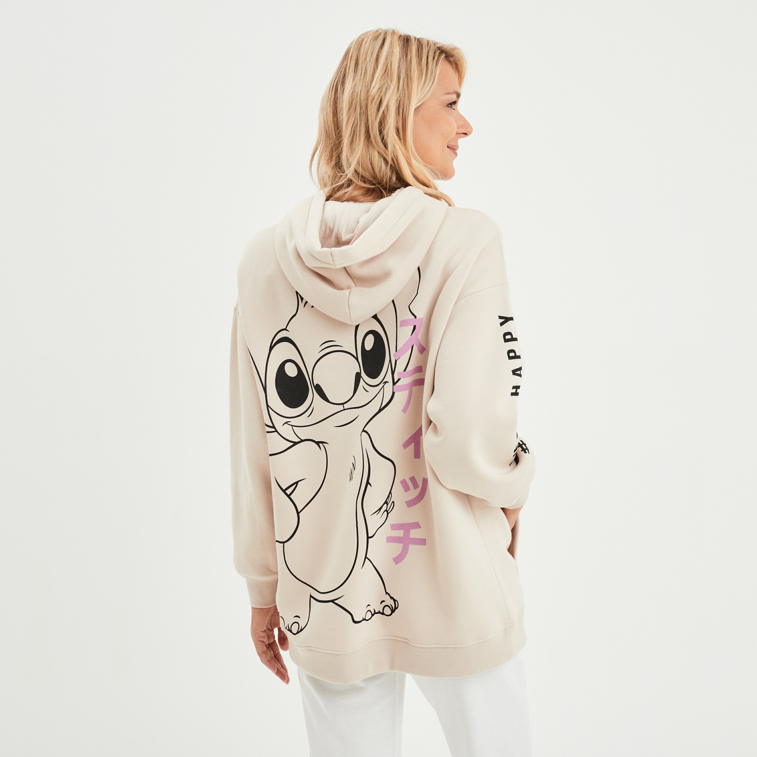 Sweat à capuche hoodie oversize Stitch sable femme