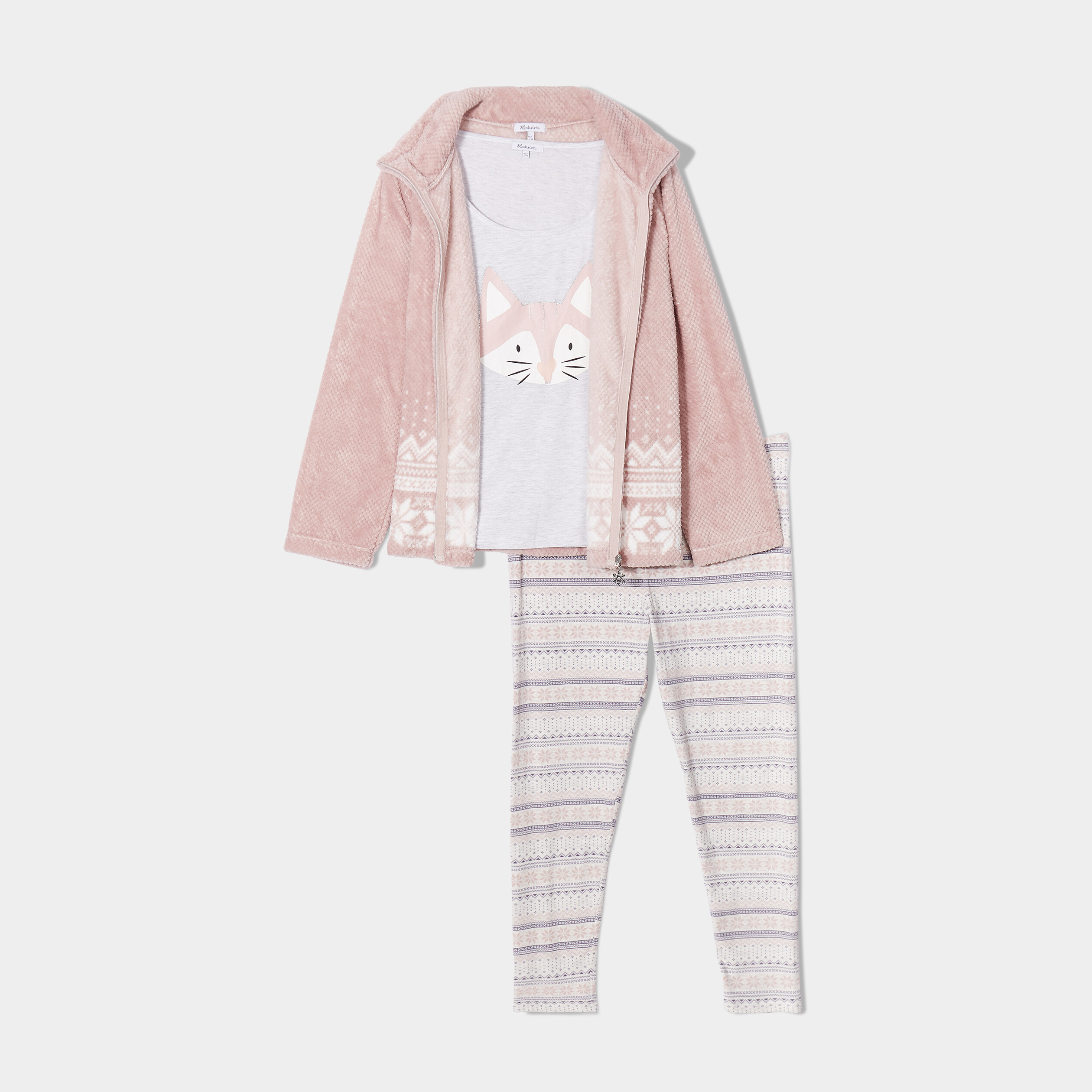 Ensemble pyjama 3 pièces gilet pilou rose pastel femme grande taille