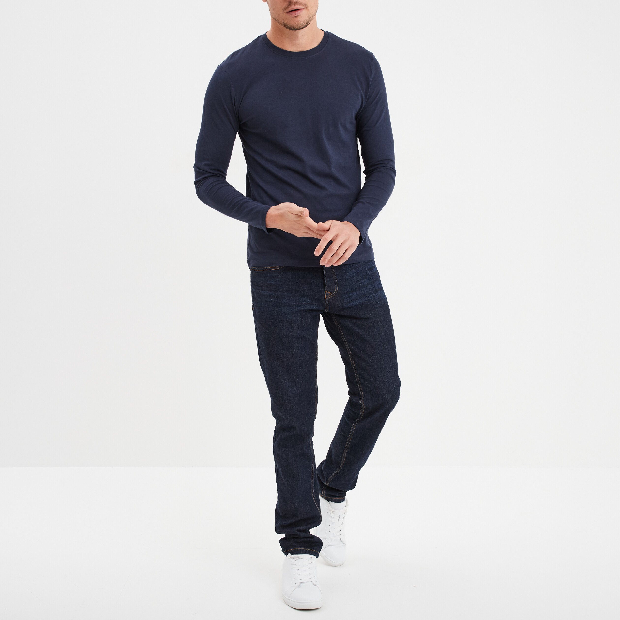 t shirt manches longues bleu marine homme T-shirt manches longues bleu marine homme