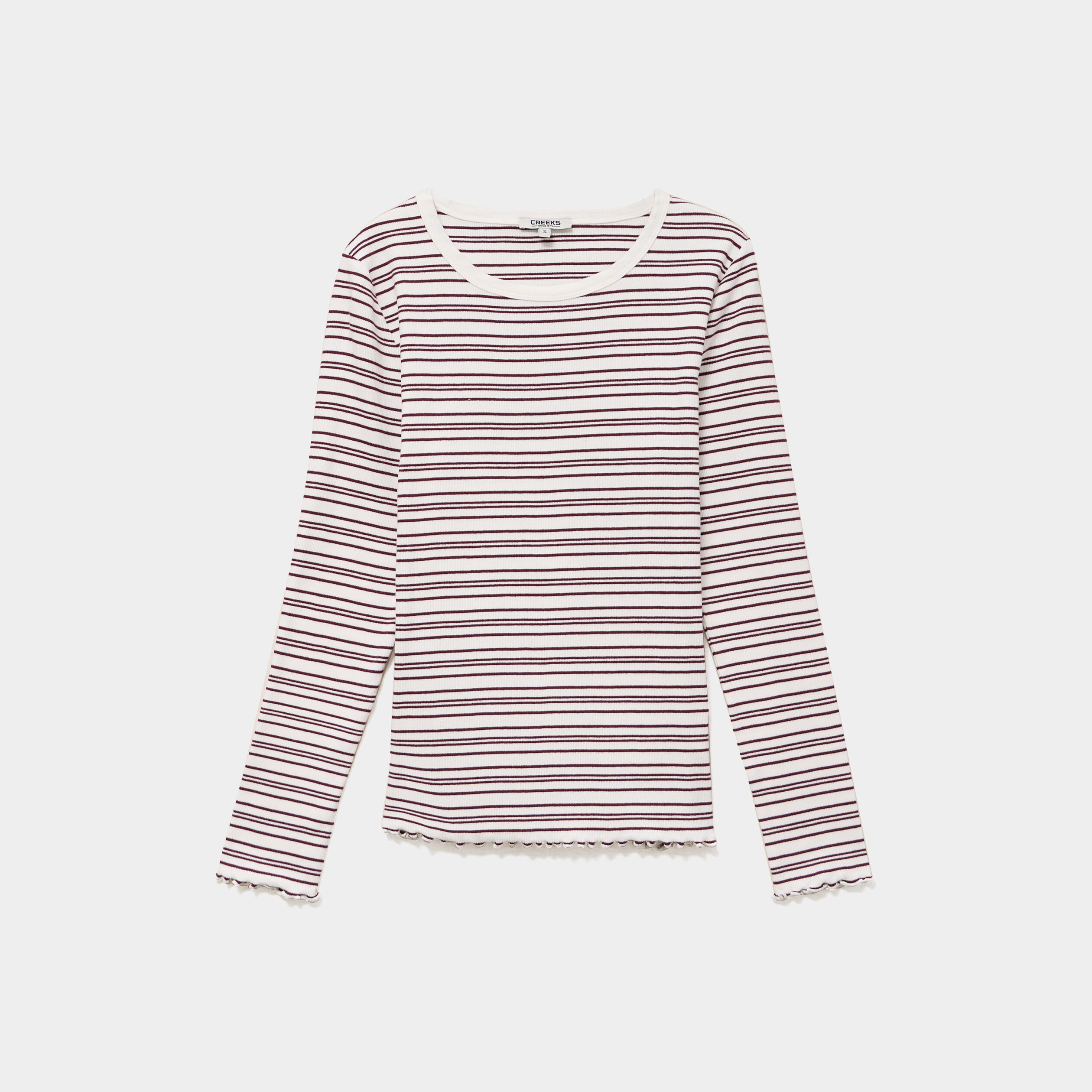 T-shirt ajust&eacute; col rond manches longues ecru femme
