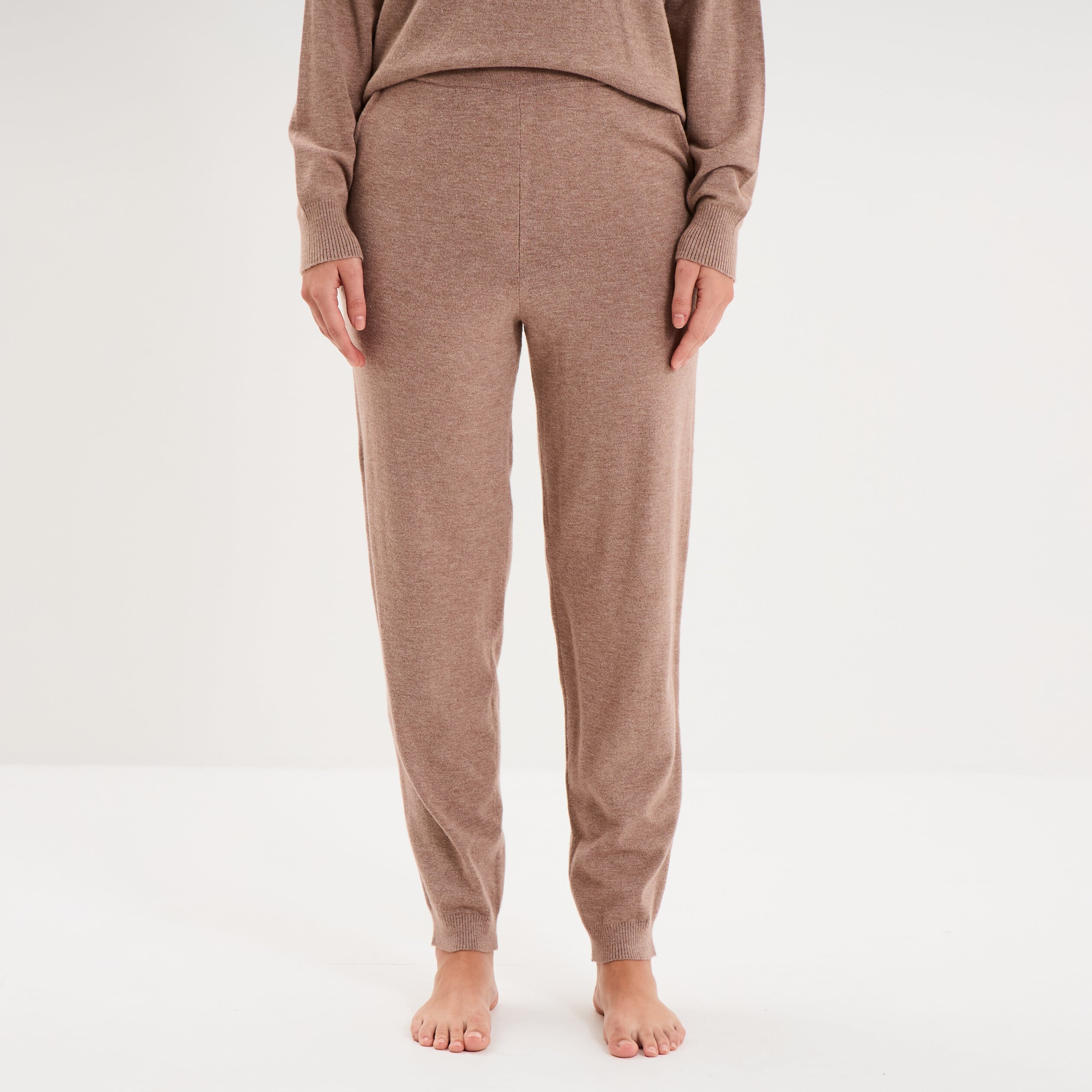 Bas de pyjama jogger en maille marron chocolat femme