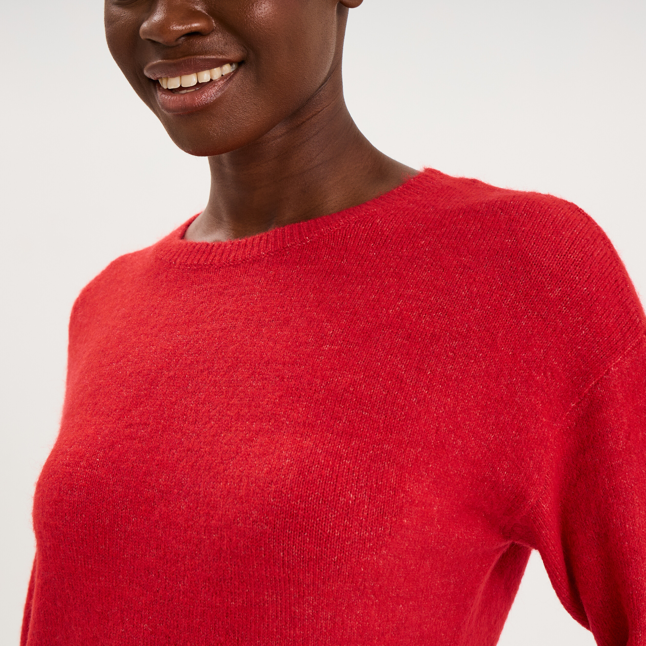 Pull col rond manches longues rouge femme