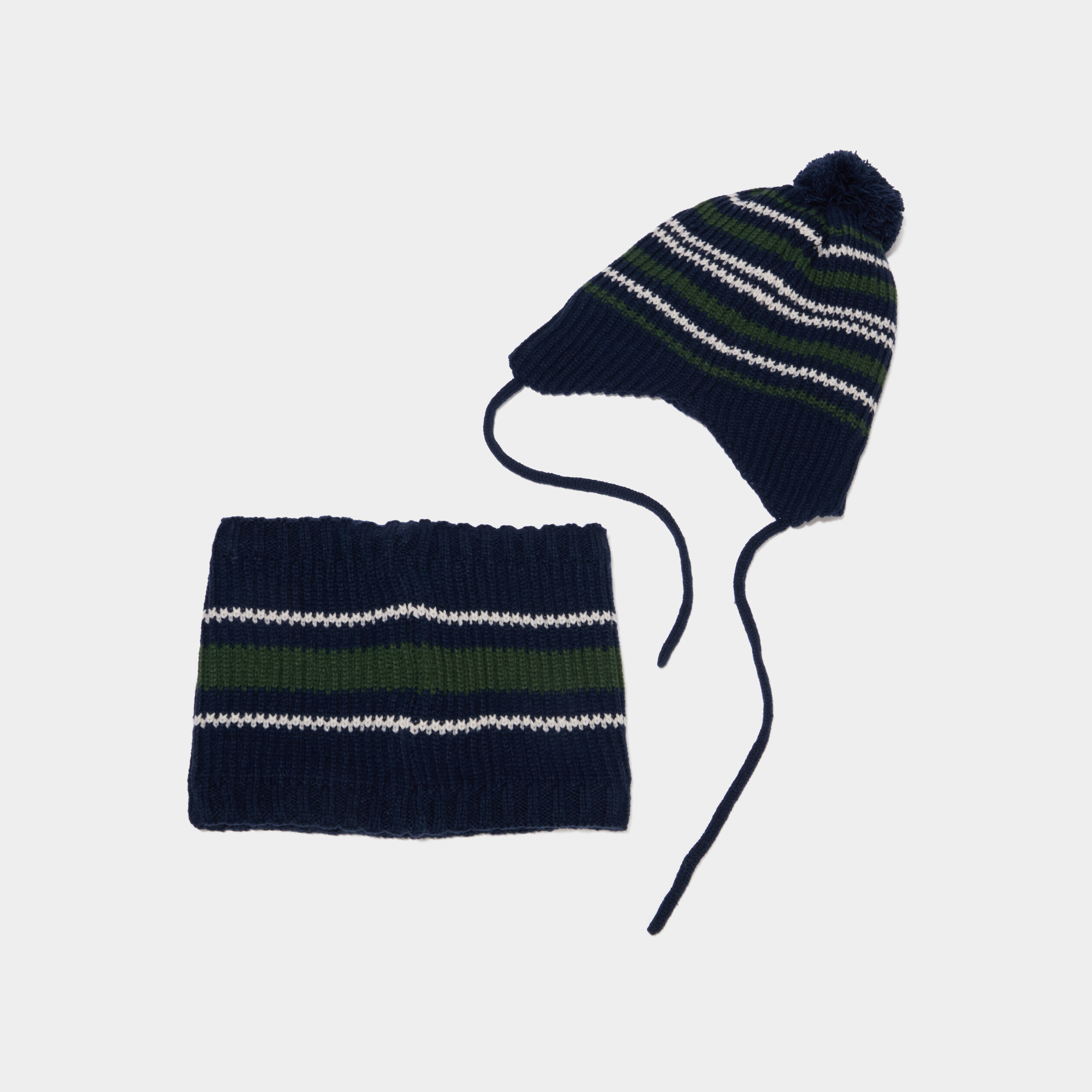 Ensemble tour de cou et bonnet pompon bleu marine gar&ccedil;on