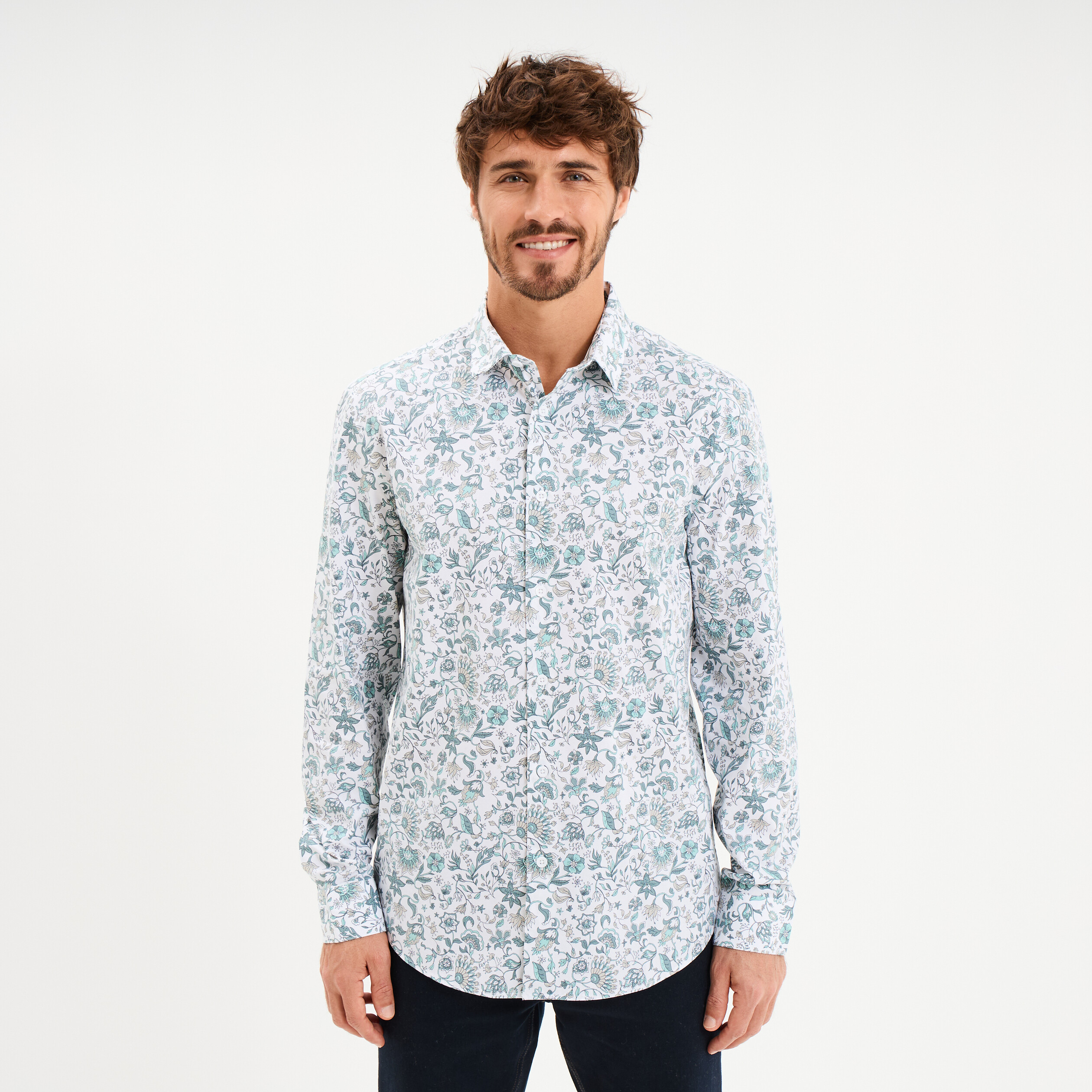 Chemise ajust&eacute;e manches longues blanc homme