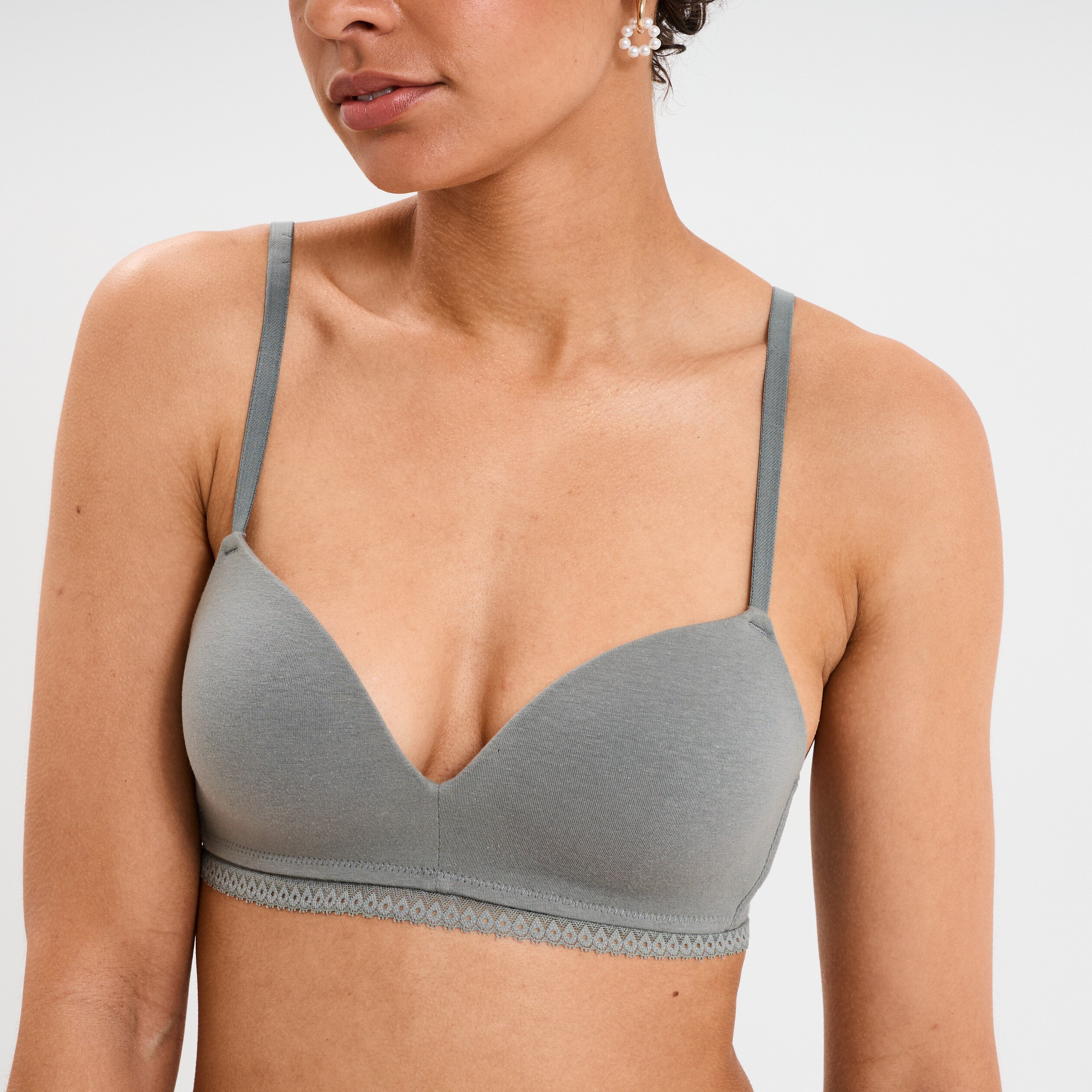 soutien gorge triangle padde coton vert kaki femme Soutien-gorge triangle paddé coton vert kaki femme