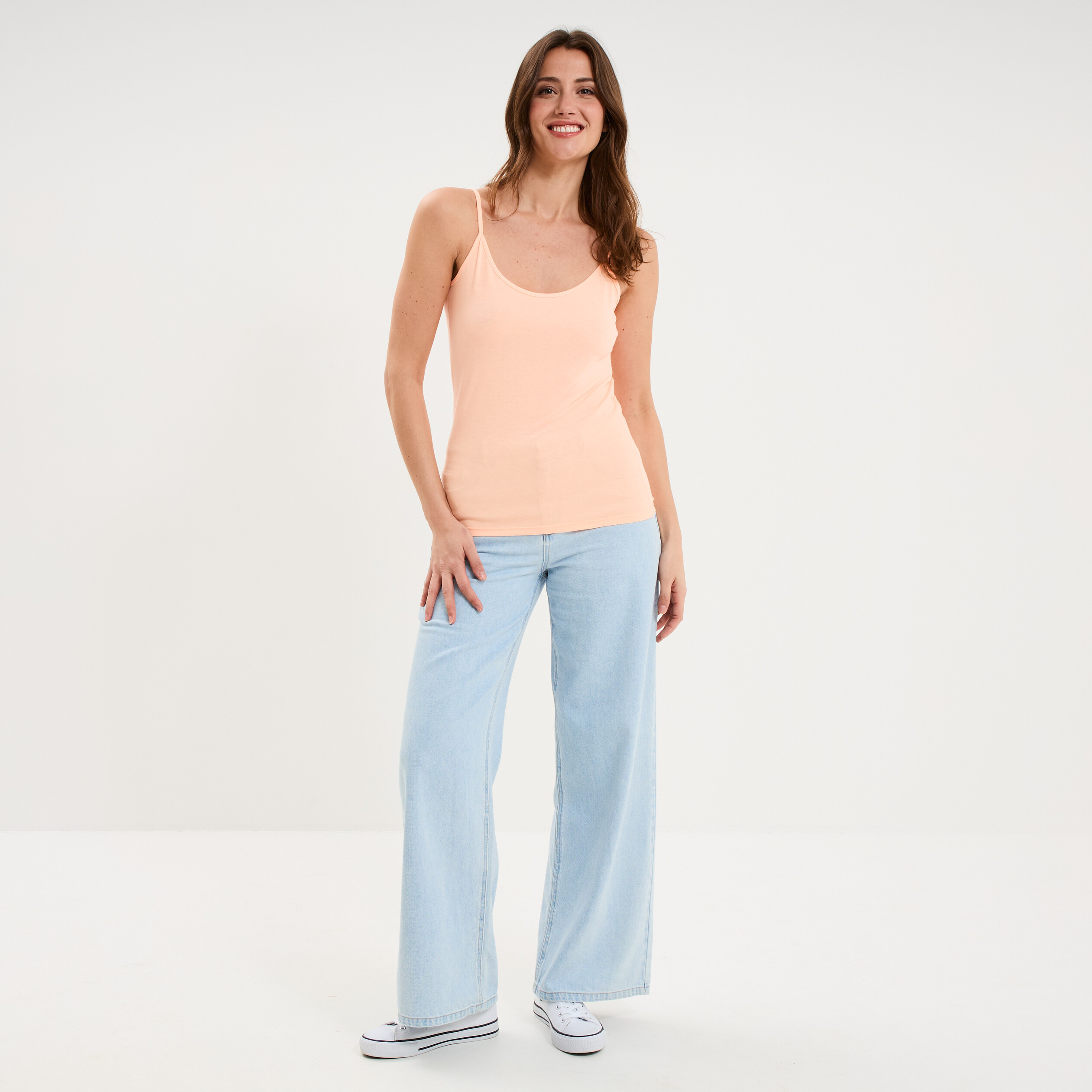 D&eacute;bardeur coton bretelles r&eacute;glables orange fluo femme