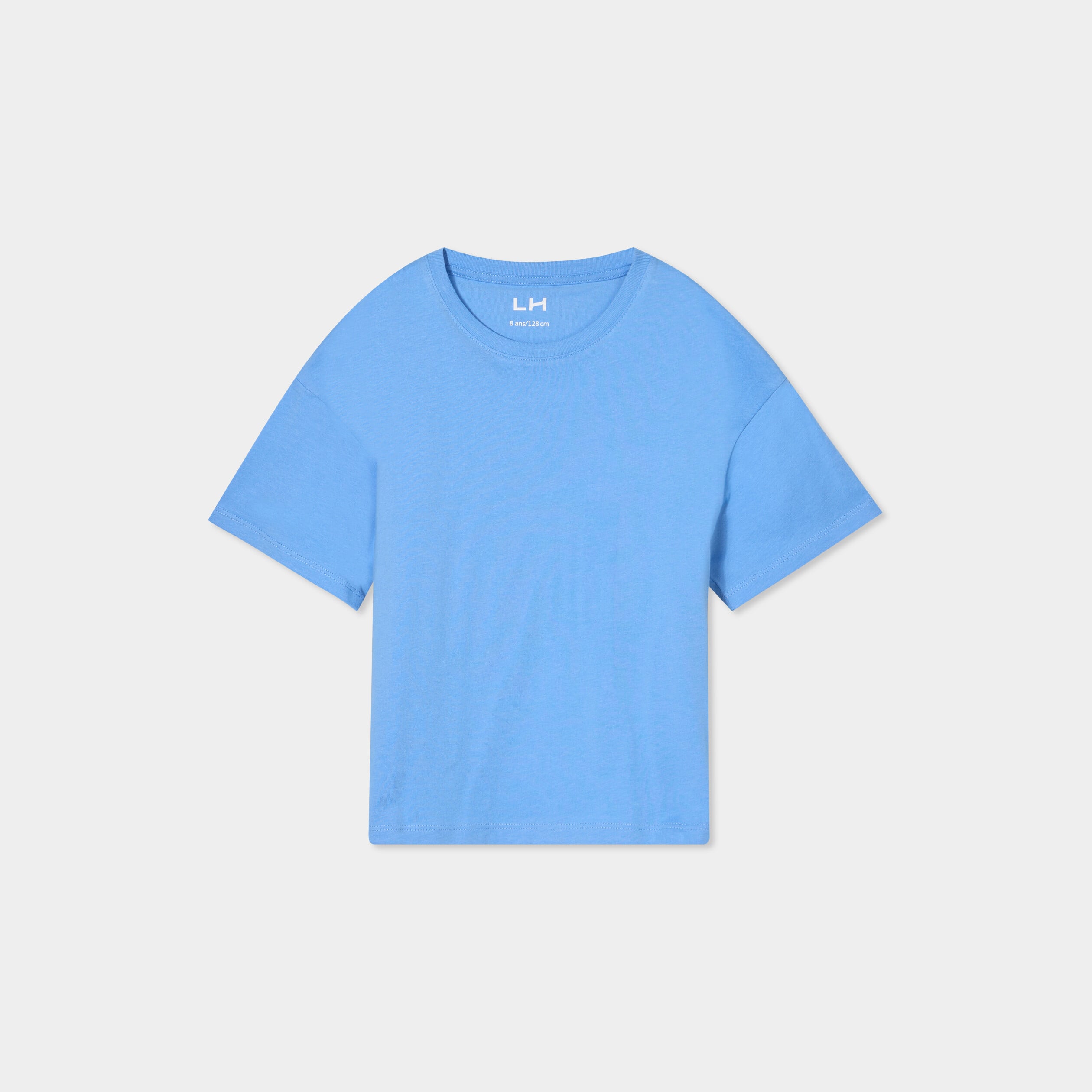 T-shirt col rond manches courtes coton bleu clair fille