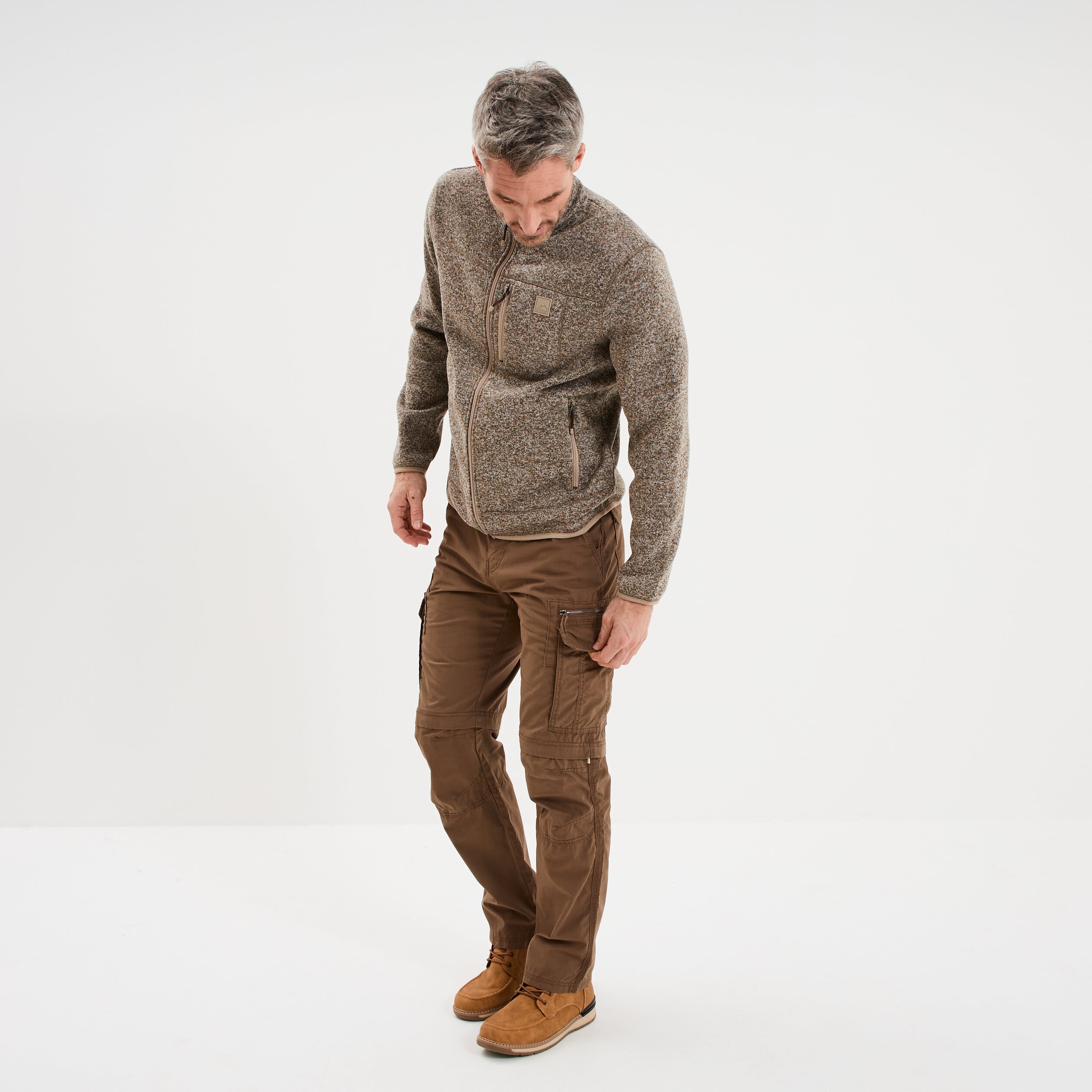 Gilet manches longues col montant marron homme