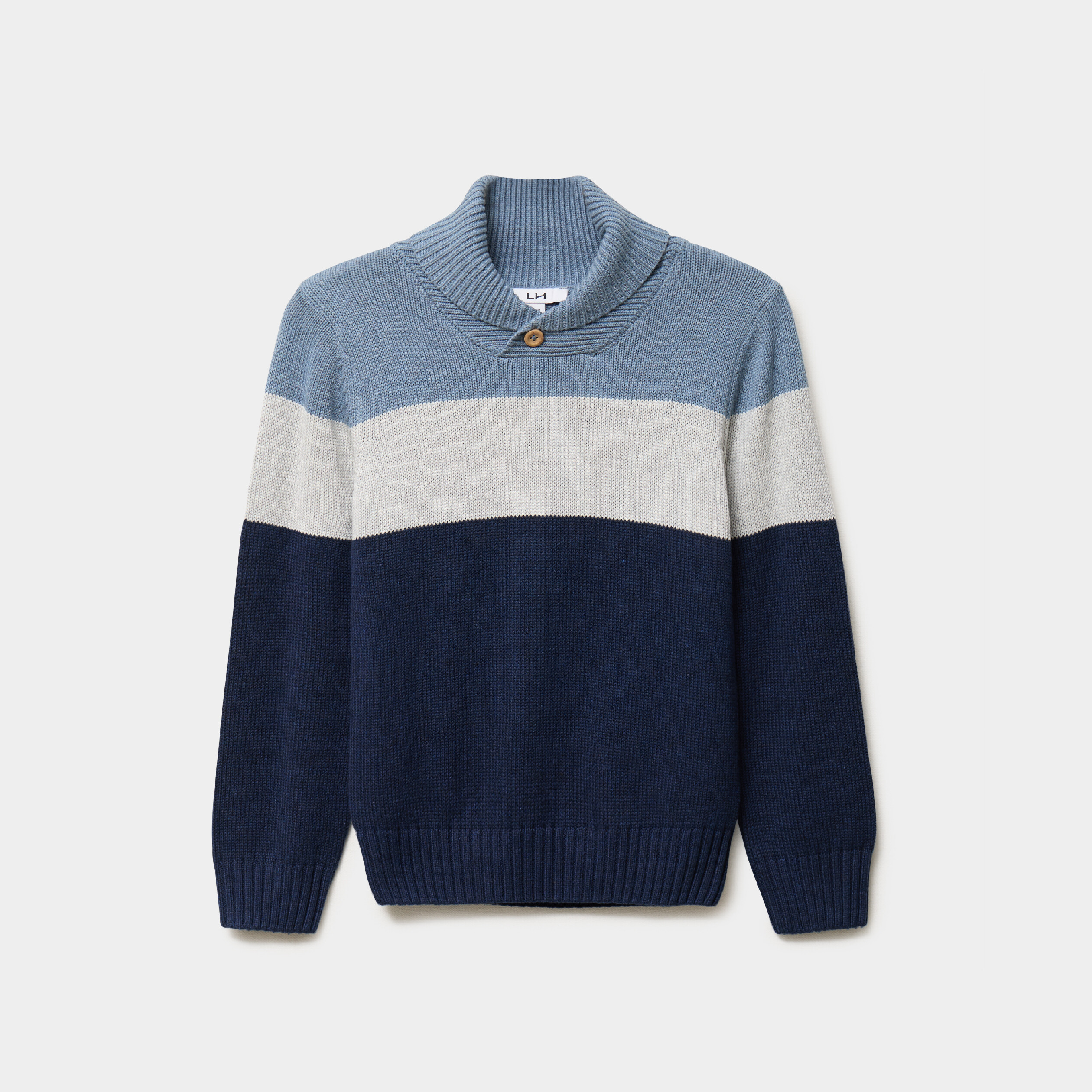Pull col ch&acirc;le manches longues coton bleu marine gar&ccedil;on